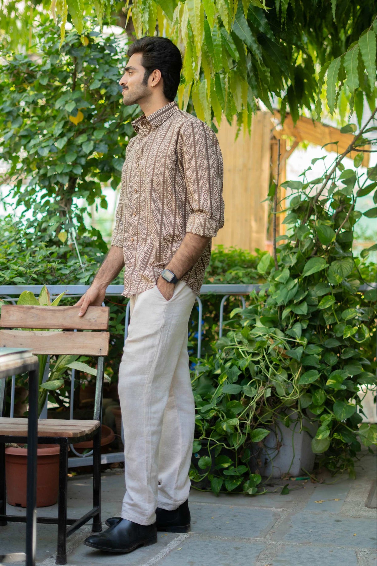 The Charcoal Tribal Stripe Full Sleeves Shirt