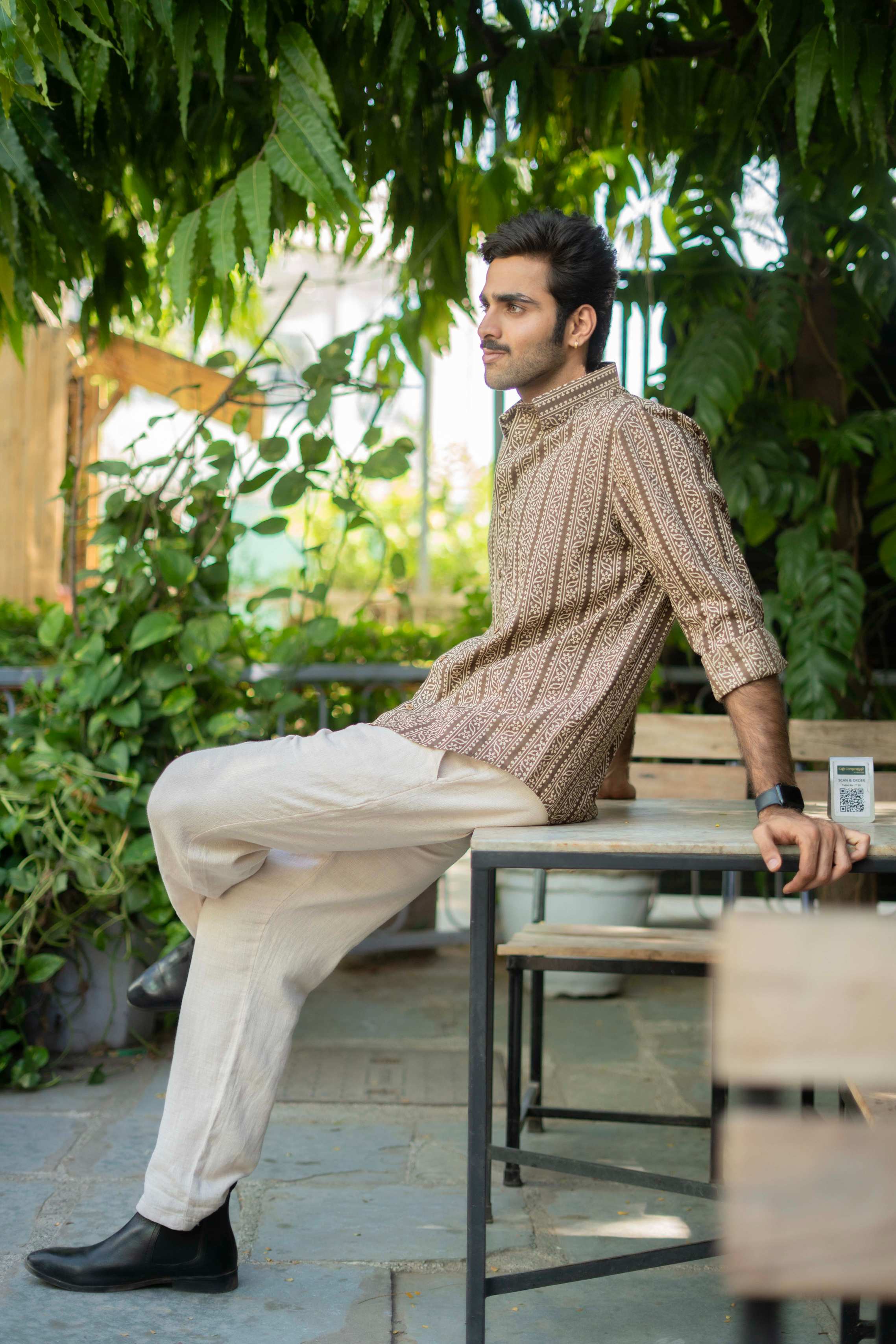 The Charcoal Tribal Stripe Full Sleeves Shirt