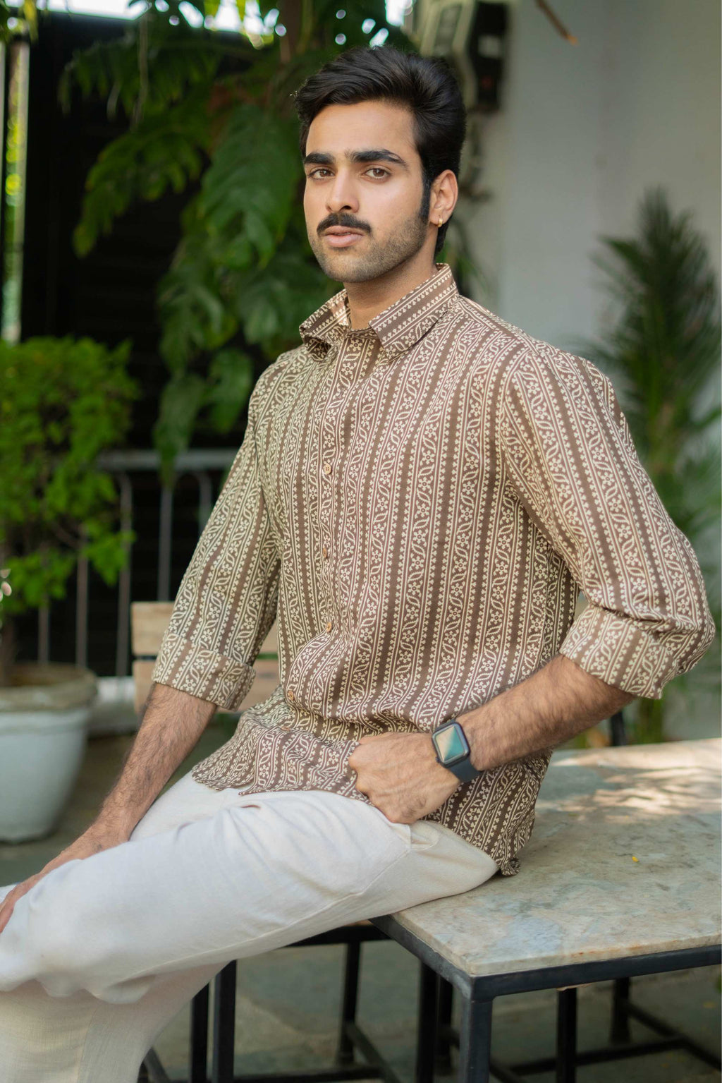 The Charcoal Tribal Stripe Full Sleeves Shirt