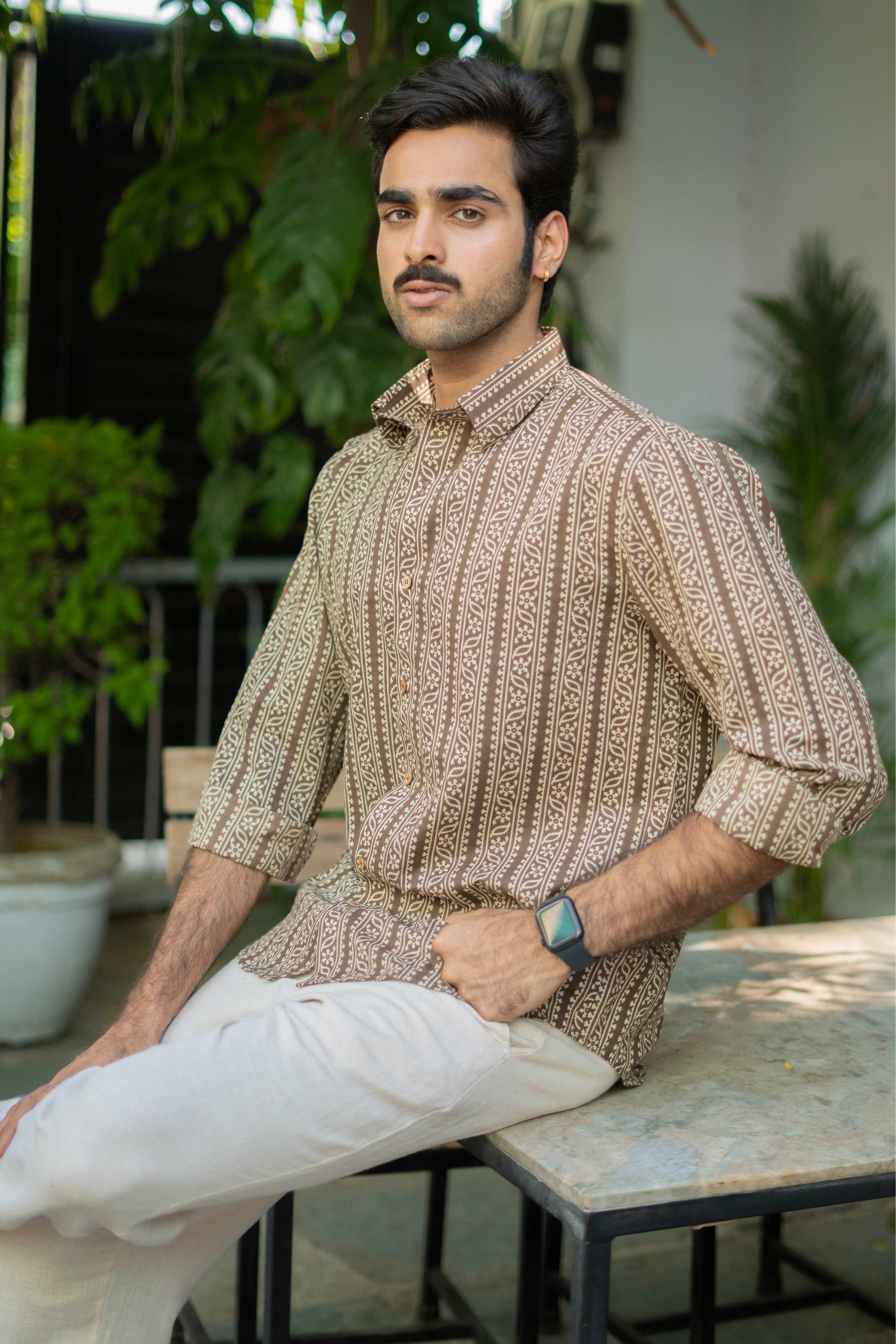 The Charcoal Tribal Stripe Full Sleeves Shirt