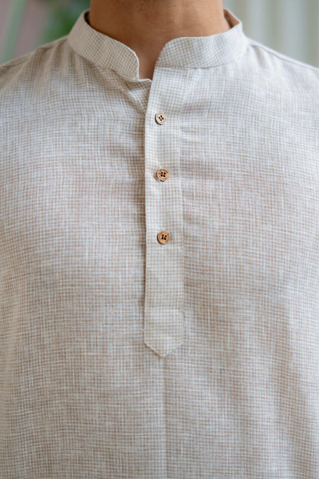 The Off White Yarn Dyed Short Kurta with Beige Weave Design