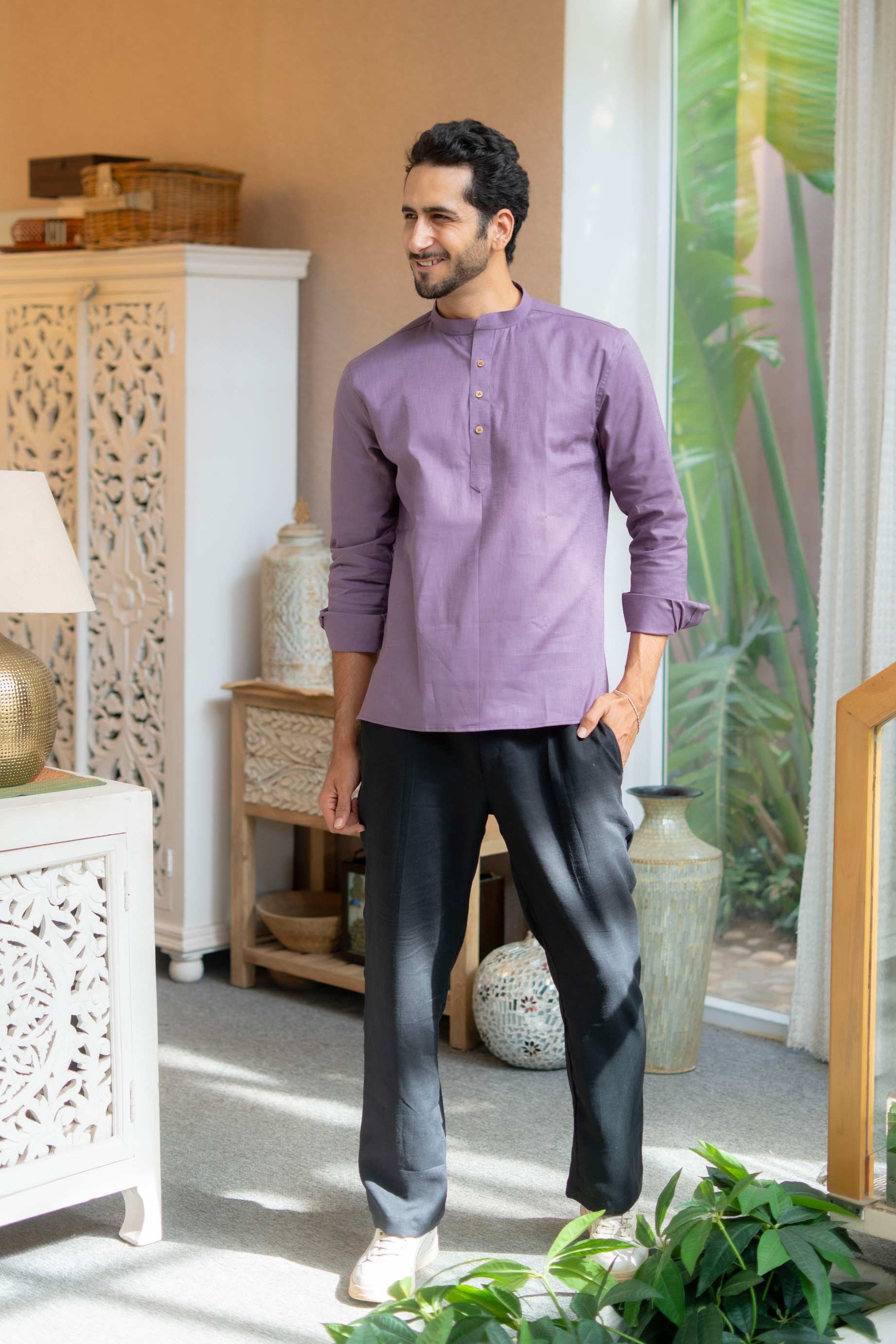 The Rich Purple Linen Look Short Kurta