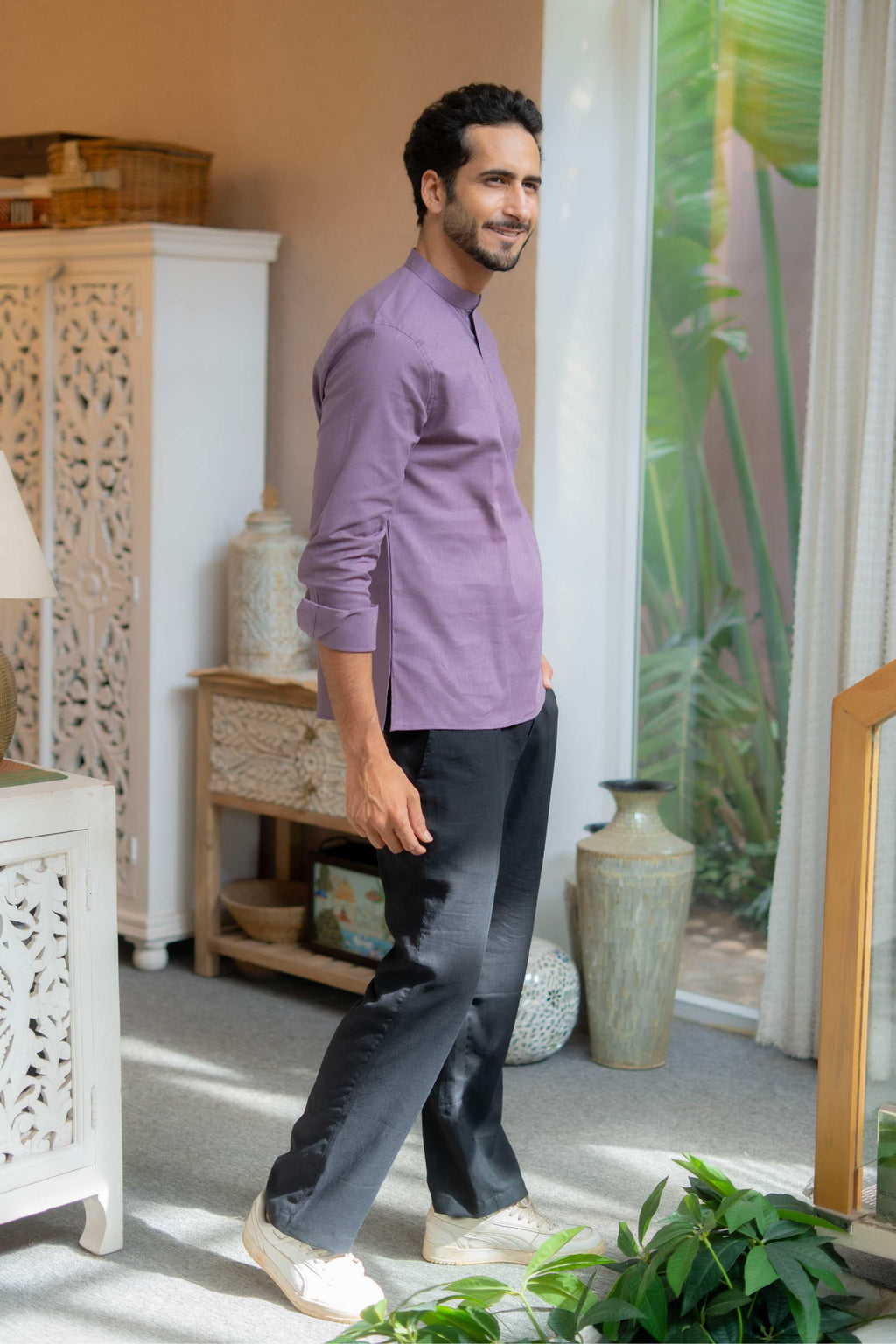 The Rich Purple Linen Look Short Kurta