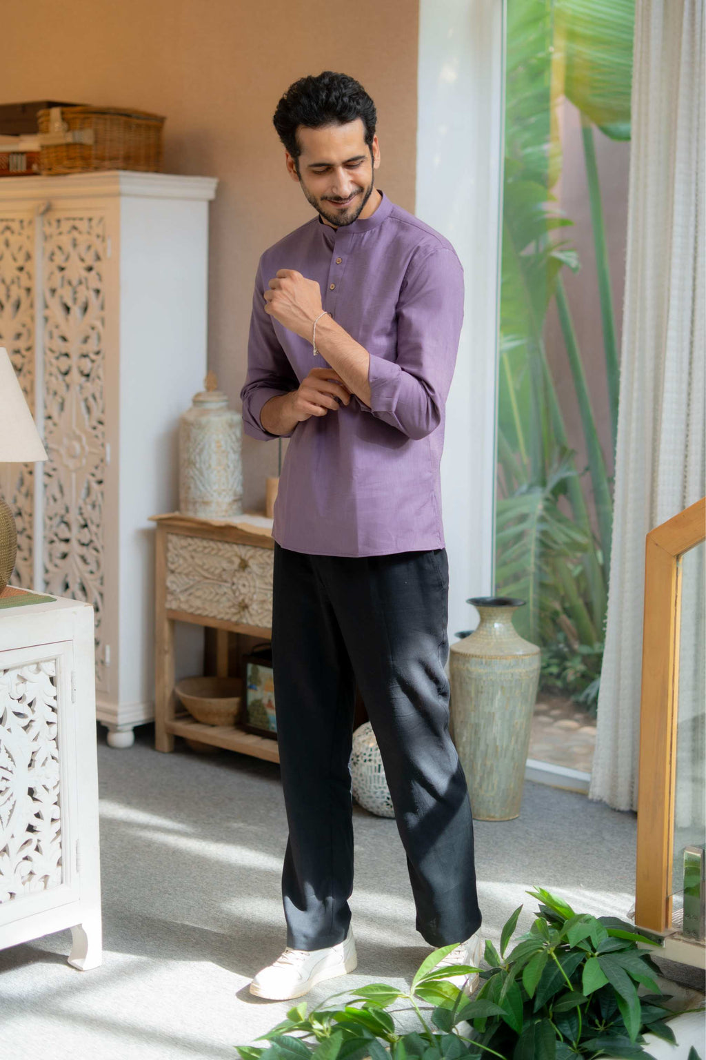 The Rich Purple Linen Look Short Kurta