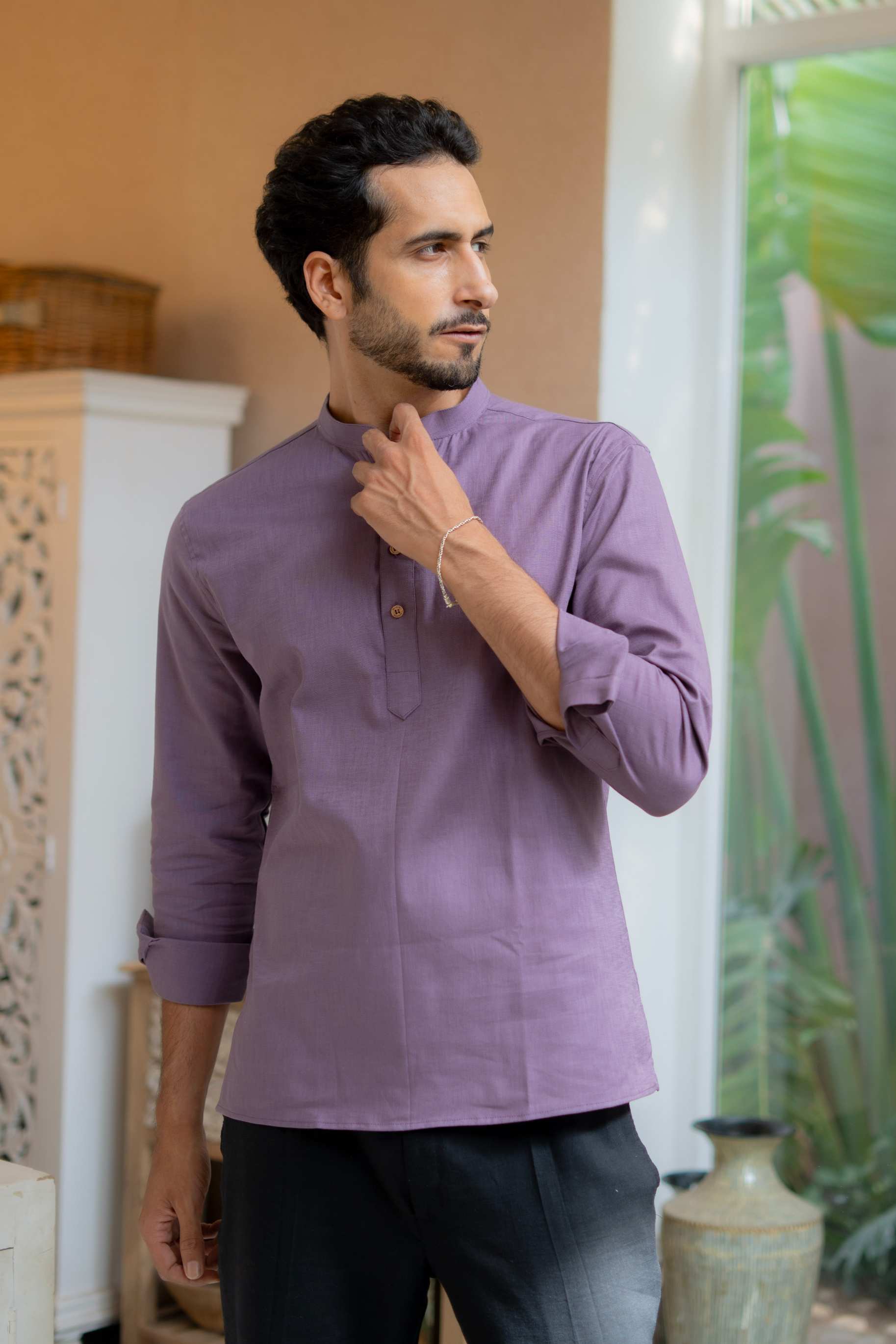 The Rich Purple Linen Look Short Kurta