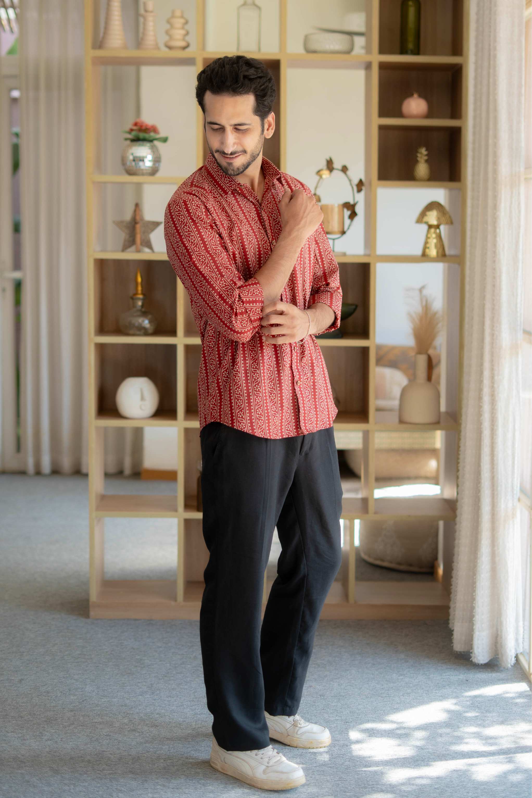 The Rust Red Tribal Stripe Full Sleeves Shirt