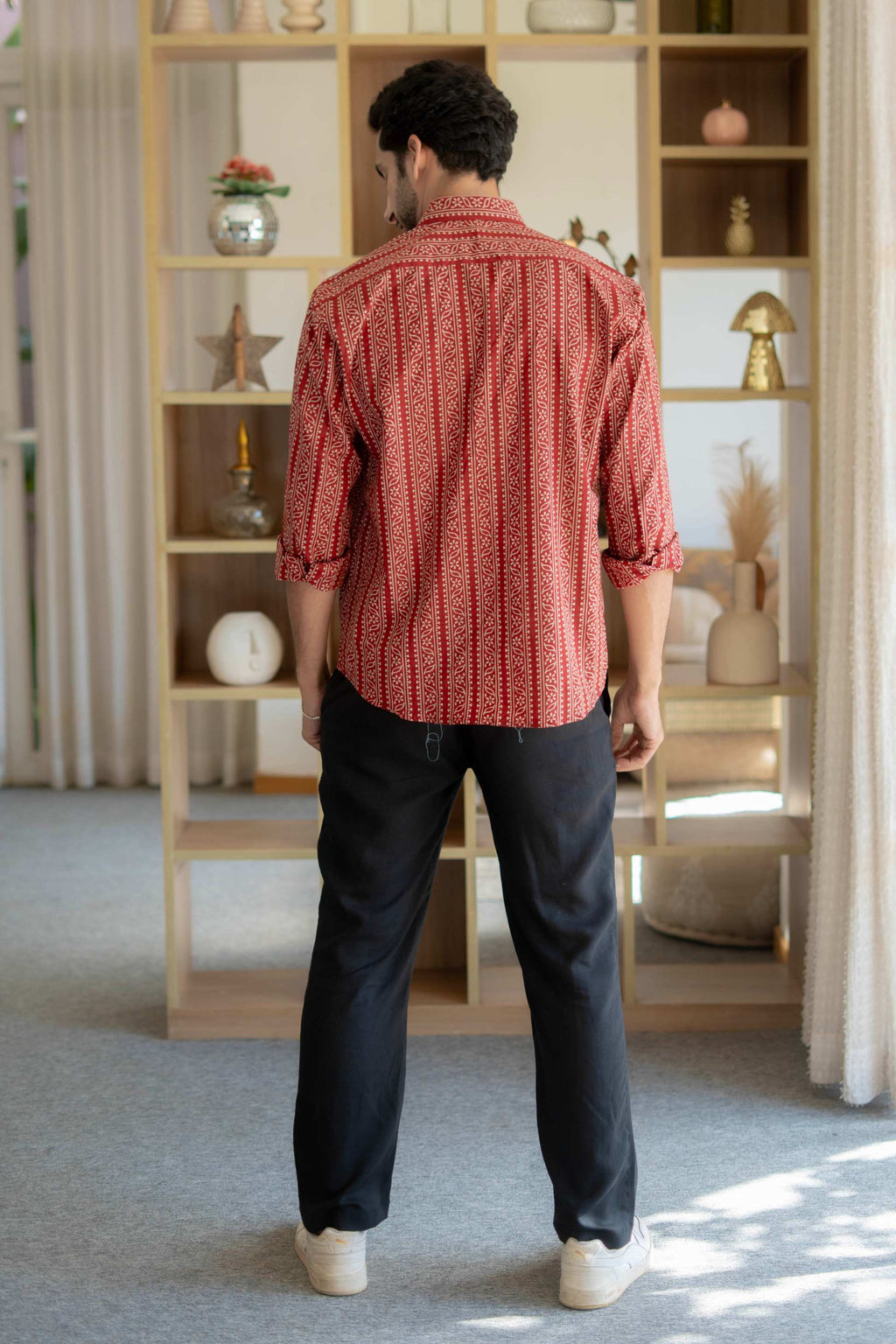 The Rust Red Tribal Stripe Full Sleeves Shirt
