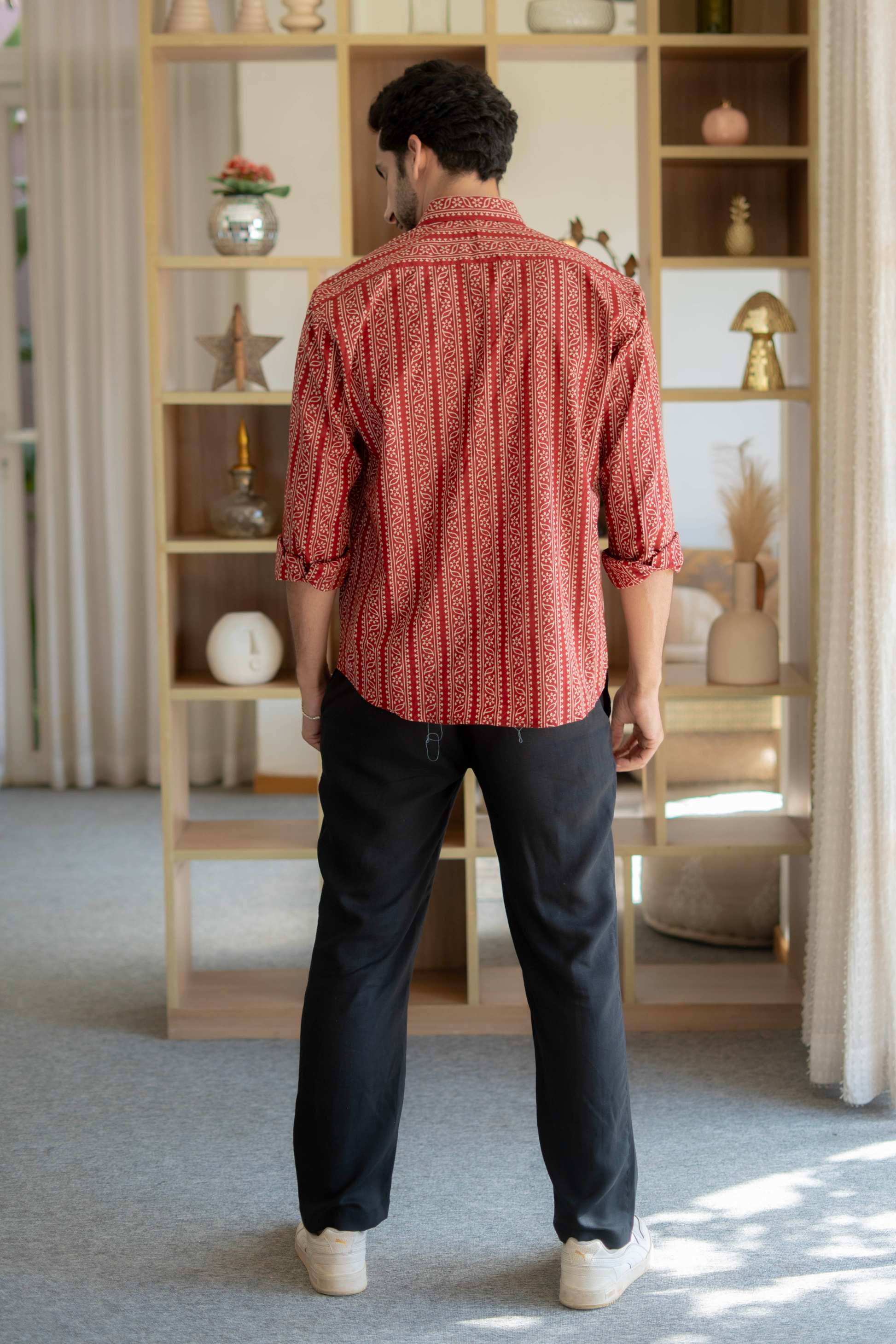 The Rust Red Tribal Stripe Full Sleeves Shirt