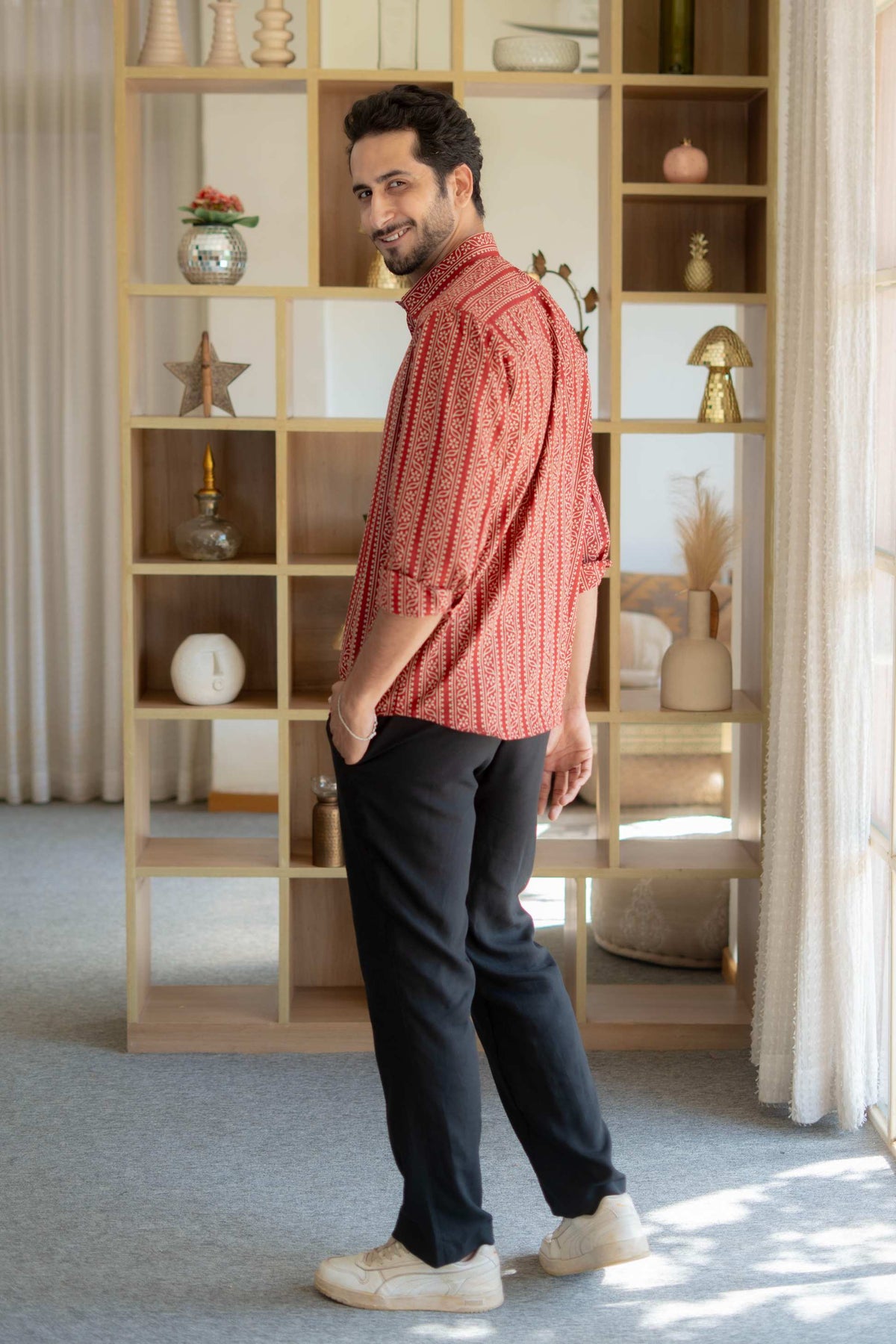 The Rust Red Tribal Stripe Full Sleeves Shirt