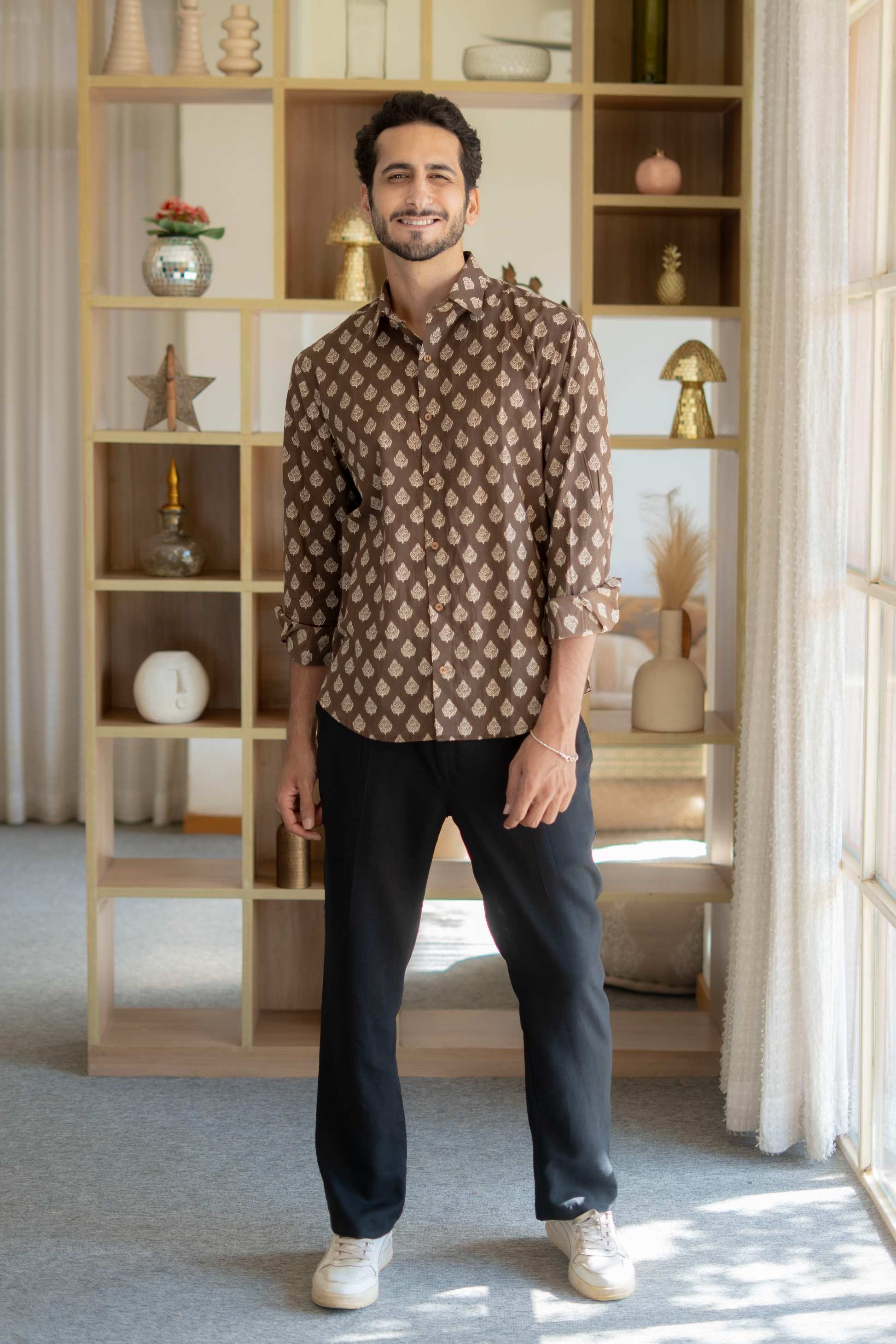 The Dark Brown Floral Motif Full Sleeves Shirt