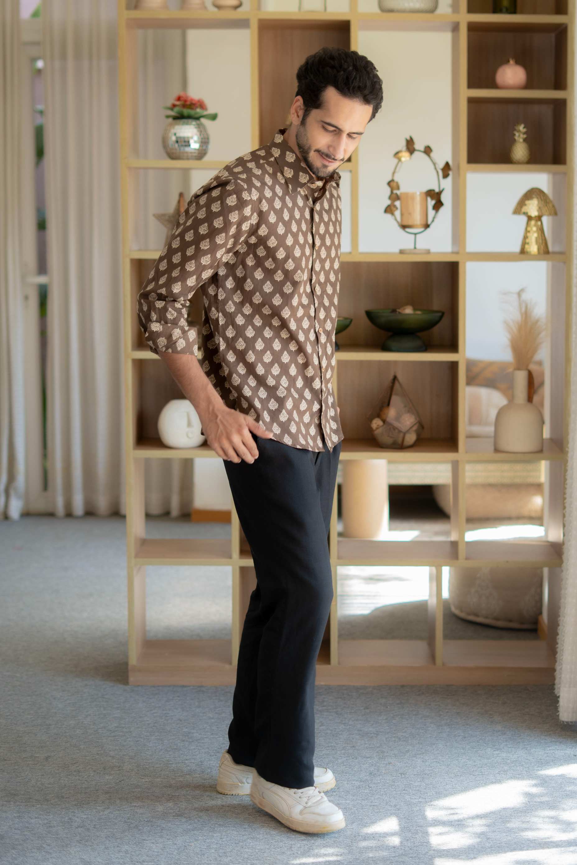 The Dark Brown Floral Motif Full Sleeves Shirt