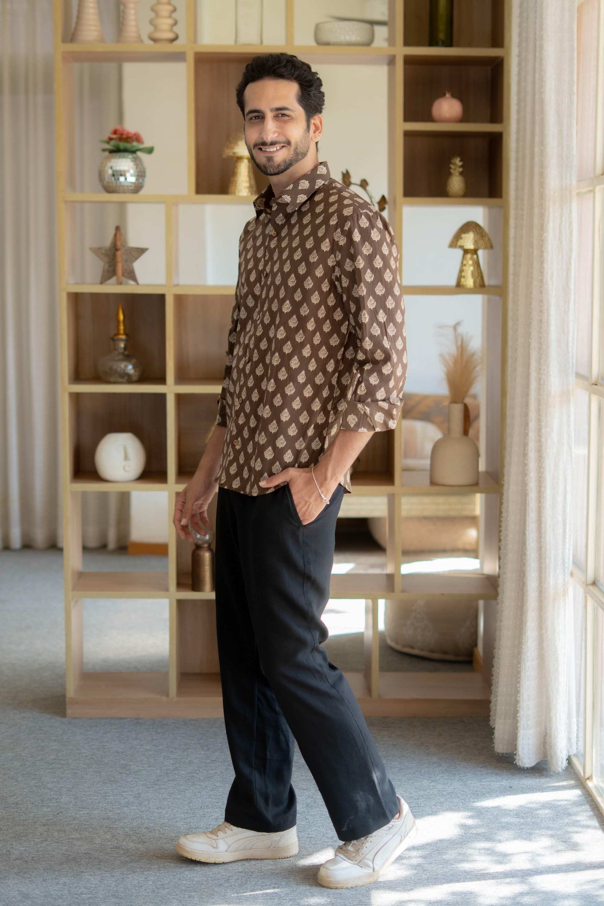 The Dark Brown Floral Motif Full Sleeves Shirt