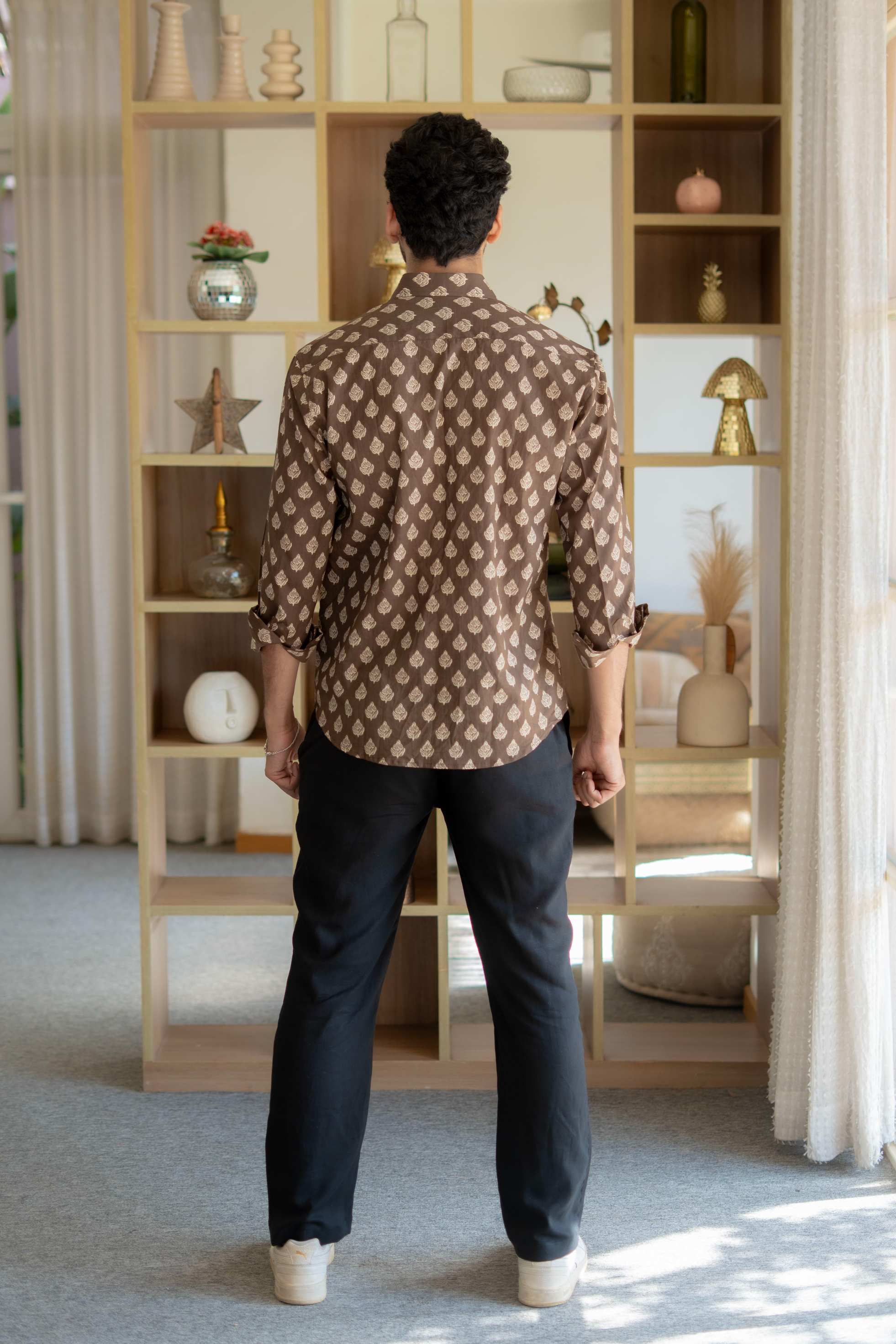 The Dark Brown Floral Motif Full Sleeves Shirt
