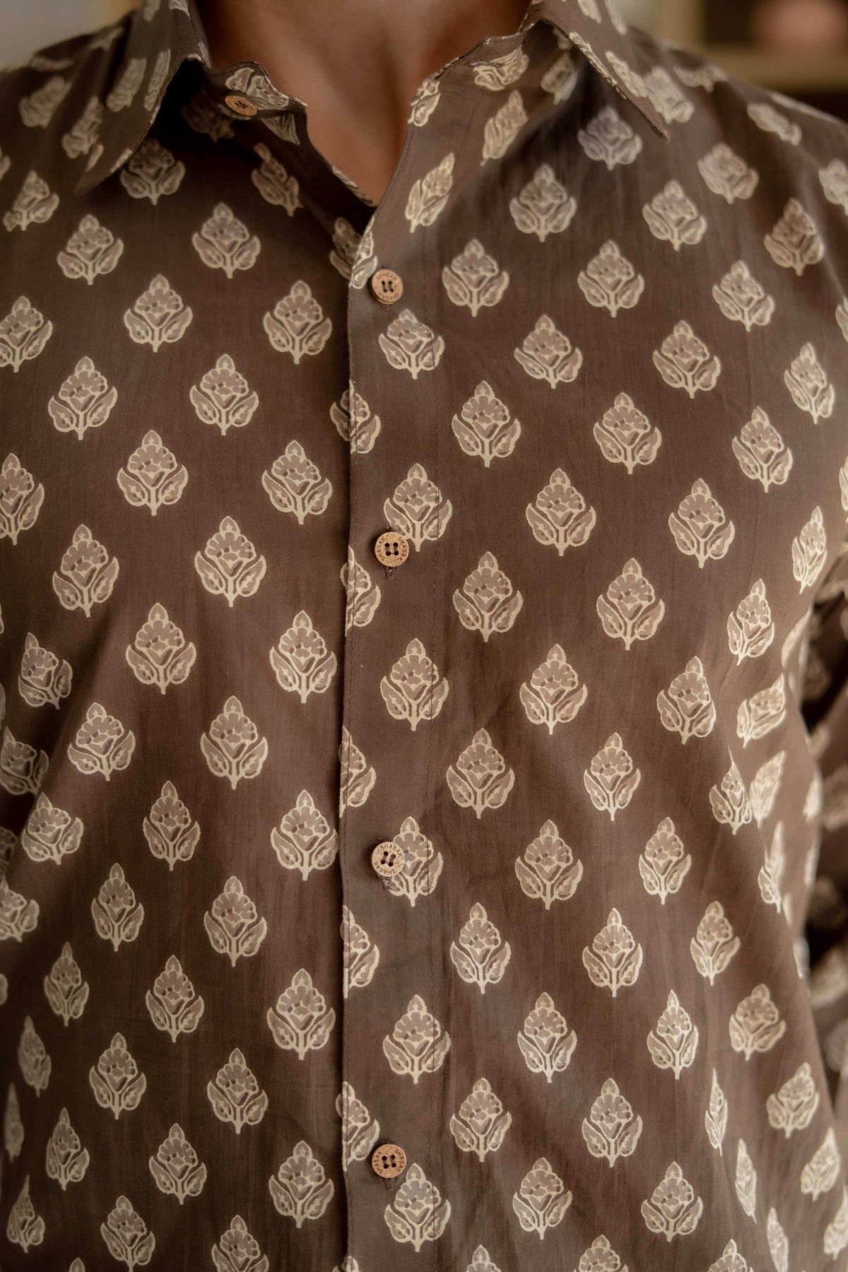 The Dark Brown Floral Motif Full Sleeves Shirt