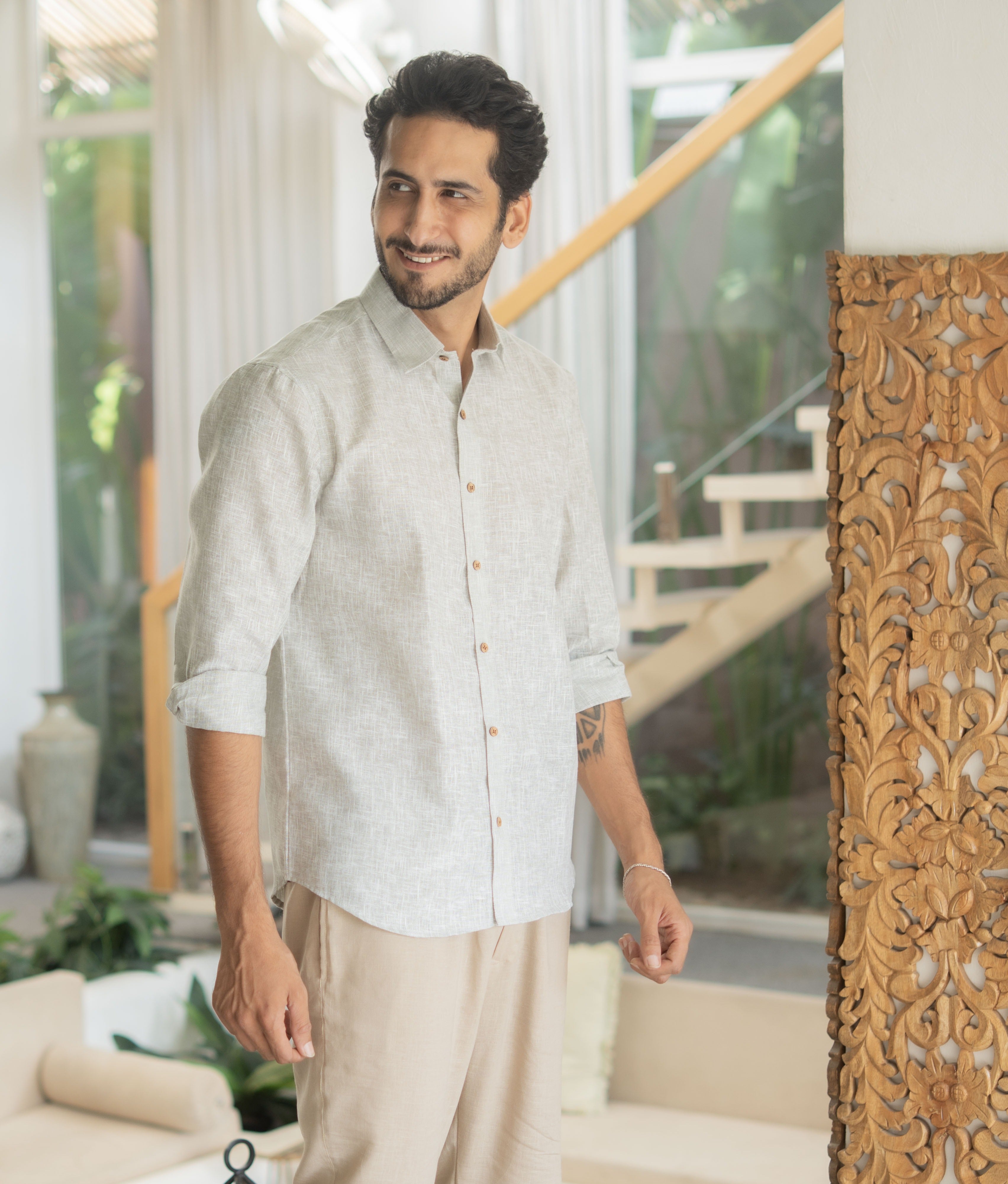 The Sage Green Yarn Dyed Full Sleeves Shirt