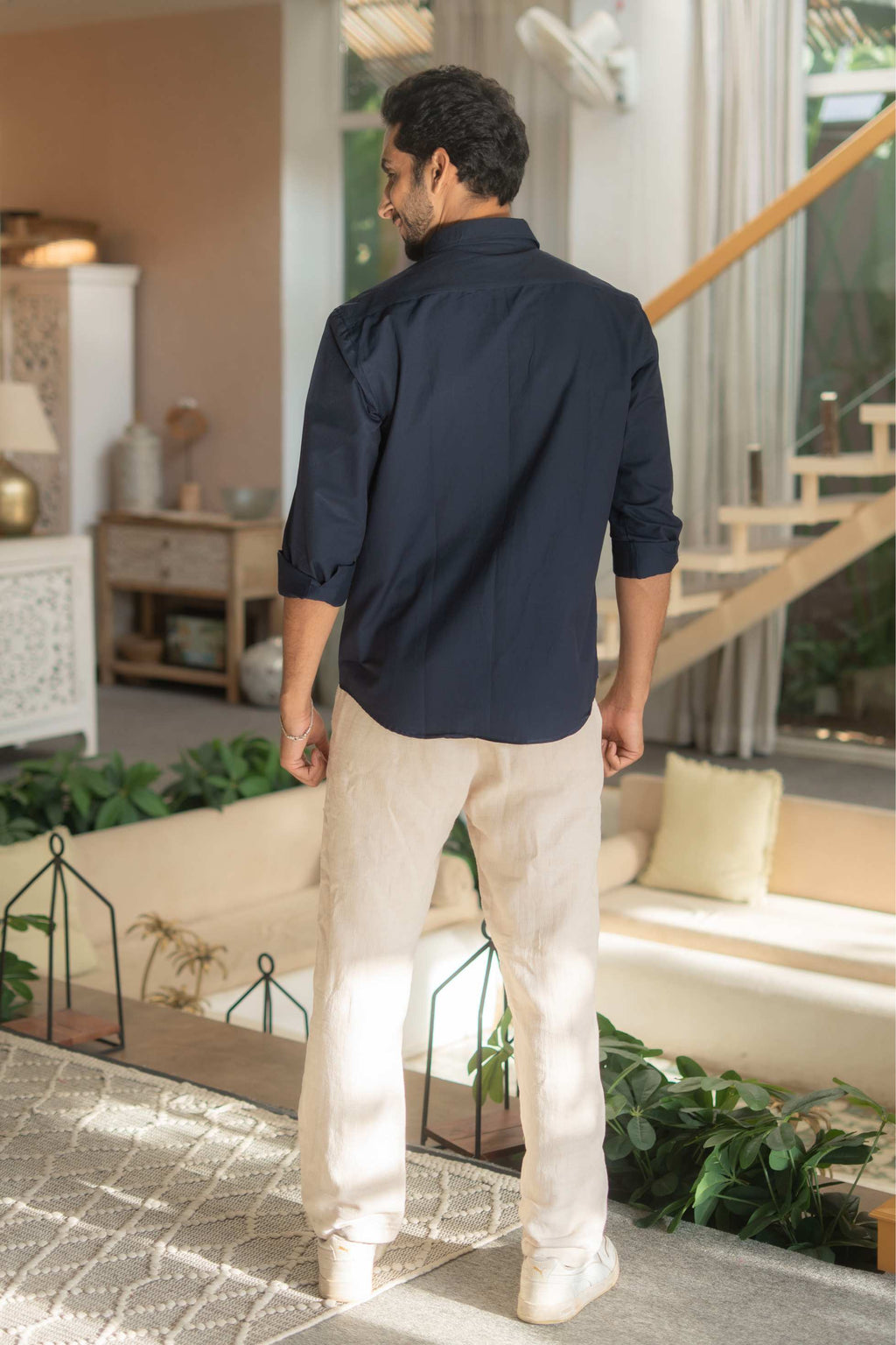 The Classic Navy Striped Stretchable Full Sleeves Shirt