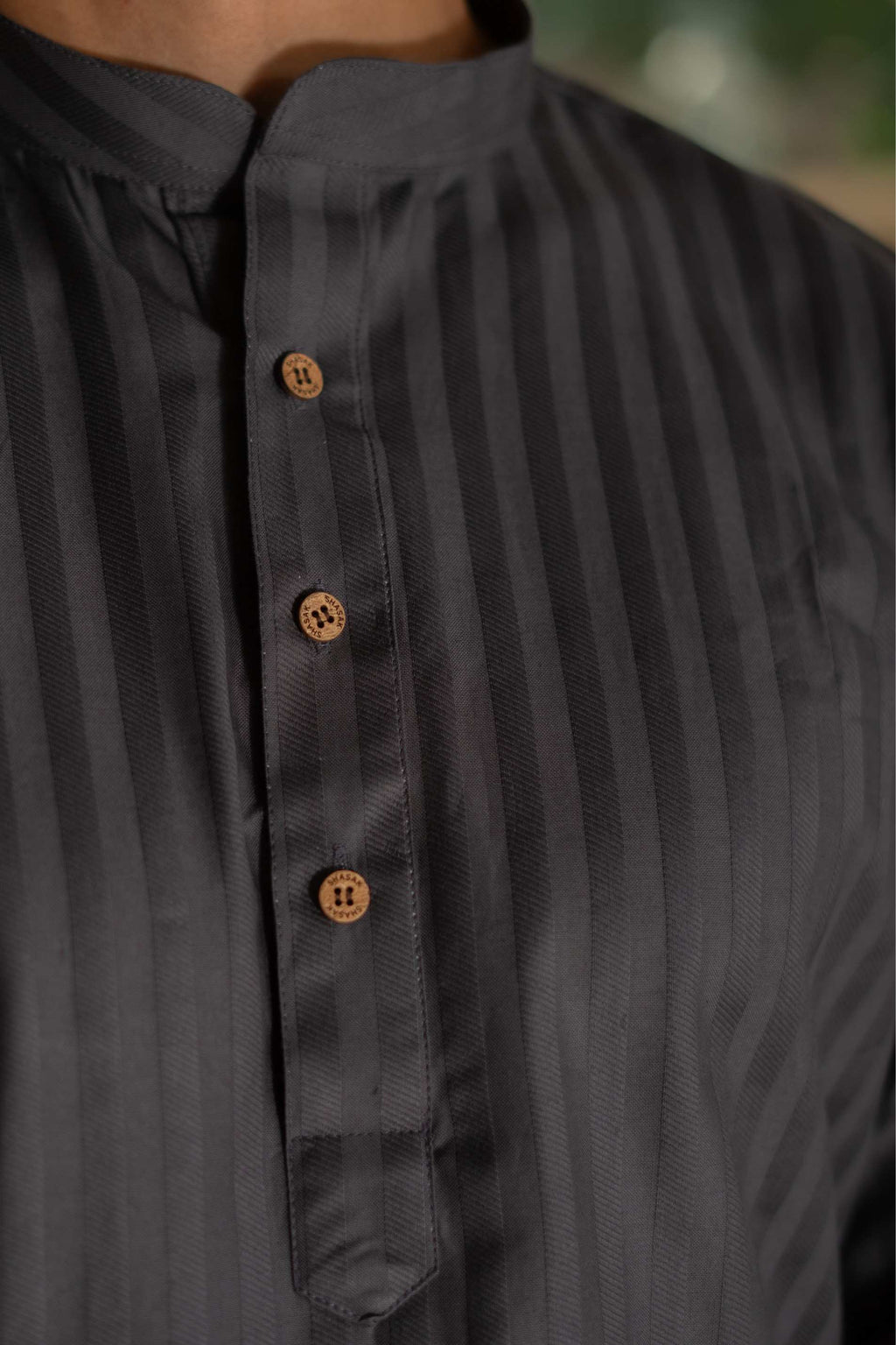 The Charcoal Short Kurta with Self Stripe Work