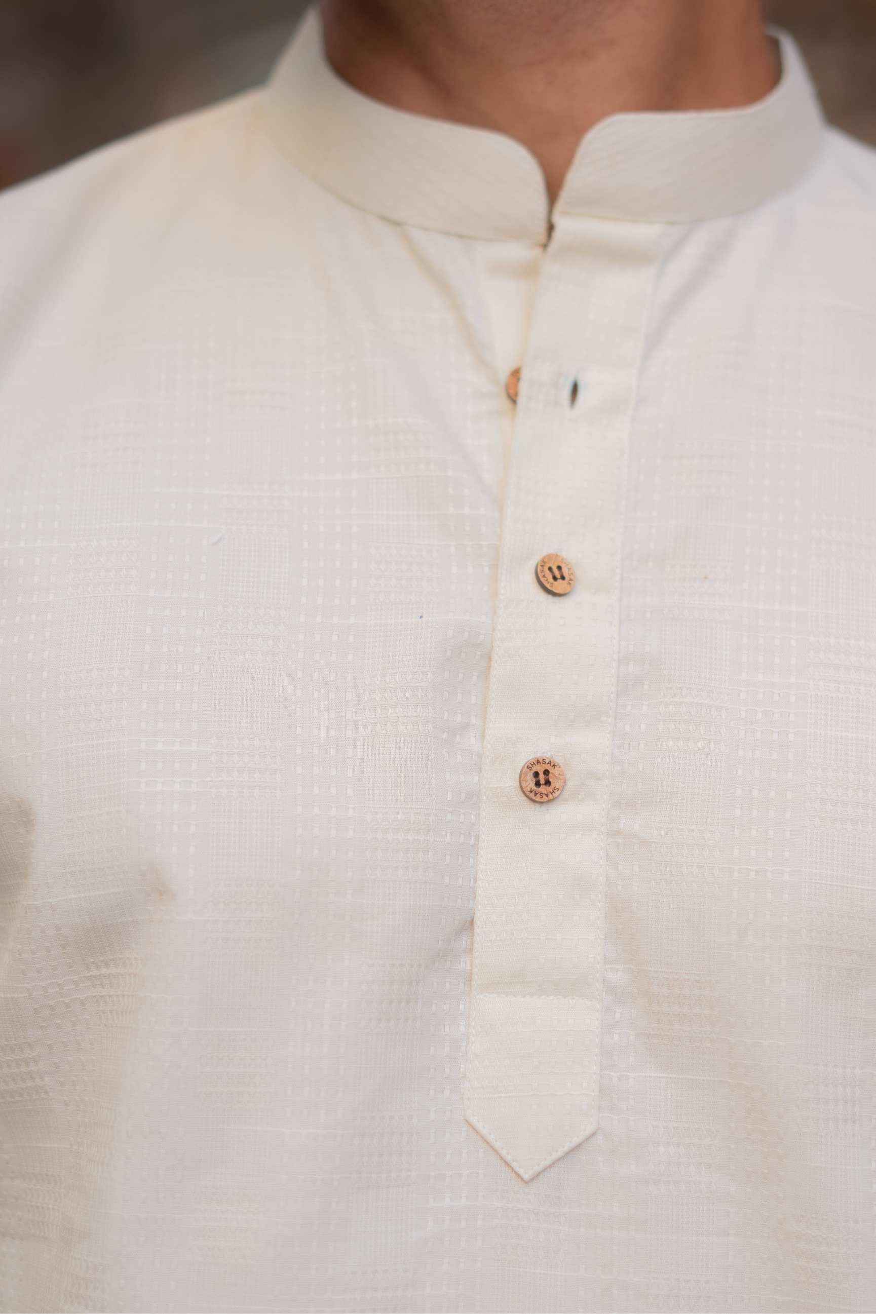 The Cream Short Kurta with Self Work