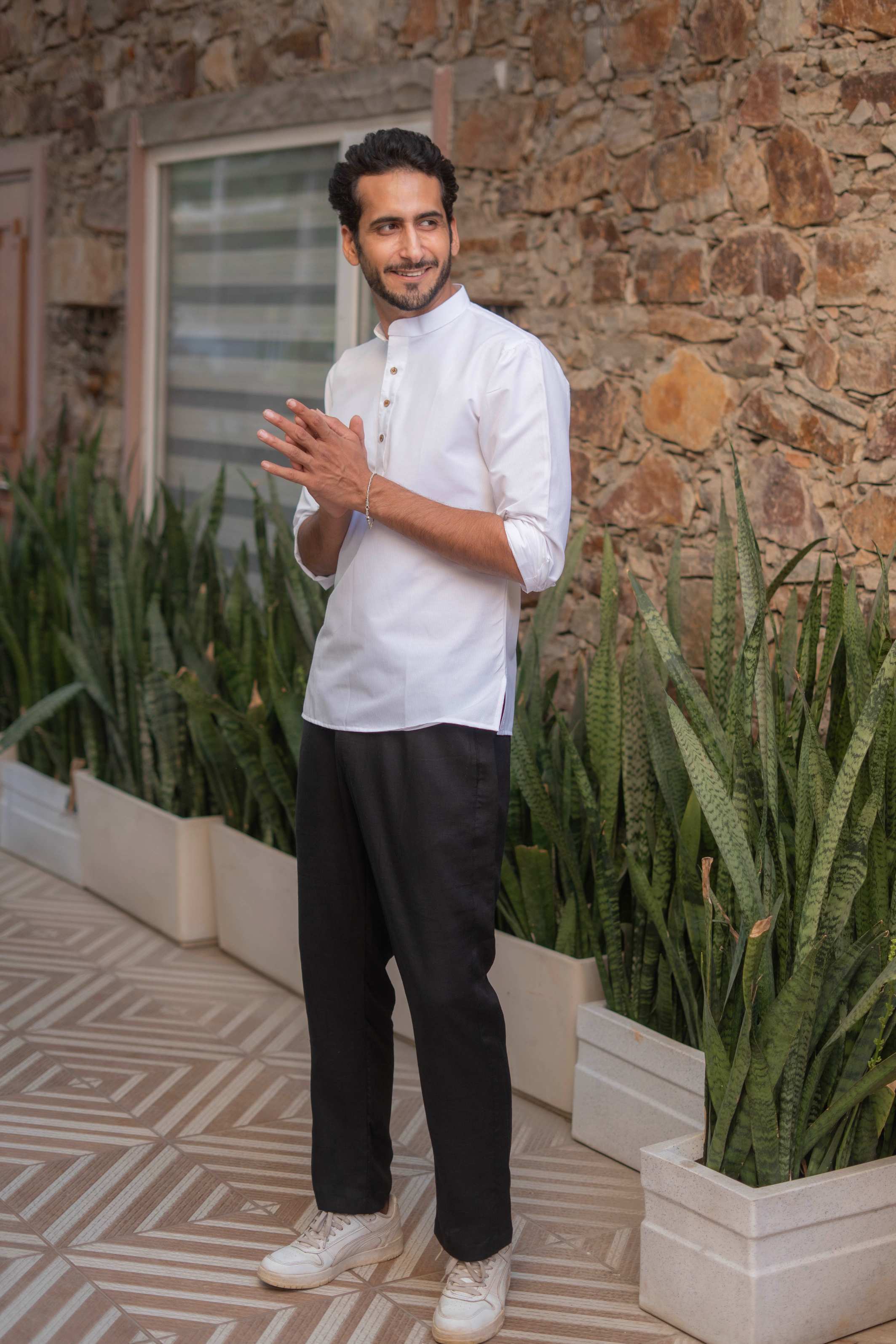 The White Striped Stretchable Short Kurta