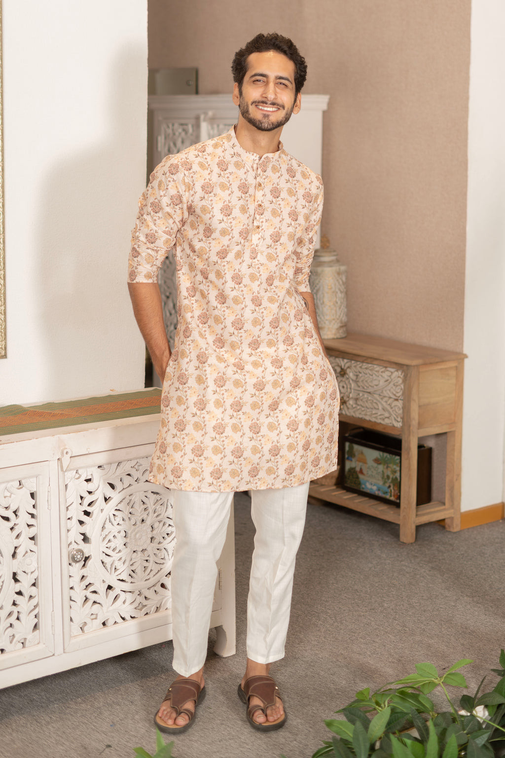 The Summer Garden Linen Blend Long Kurta