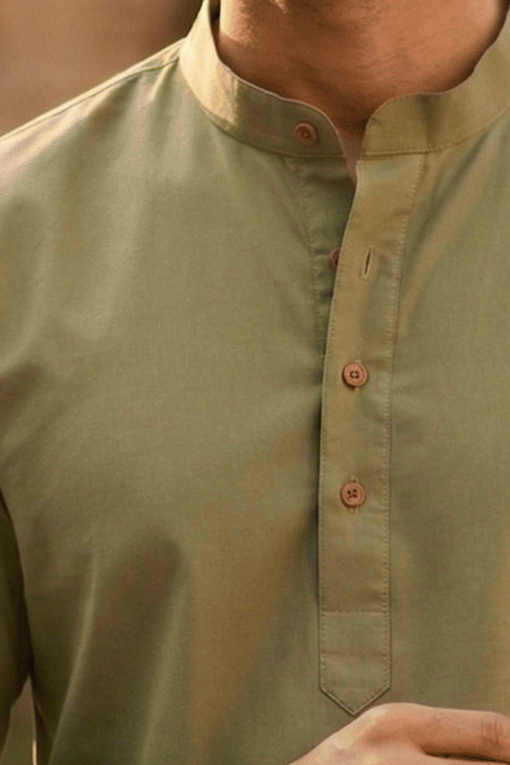 The Light Green Cotton Short kurta With Buttoned Cuffs