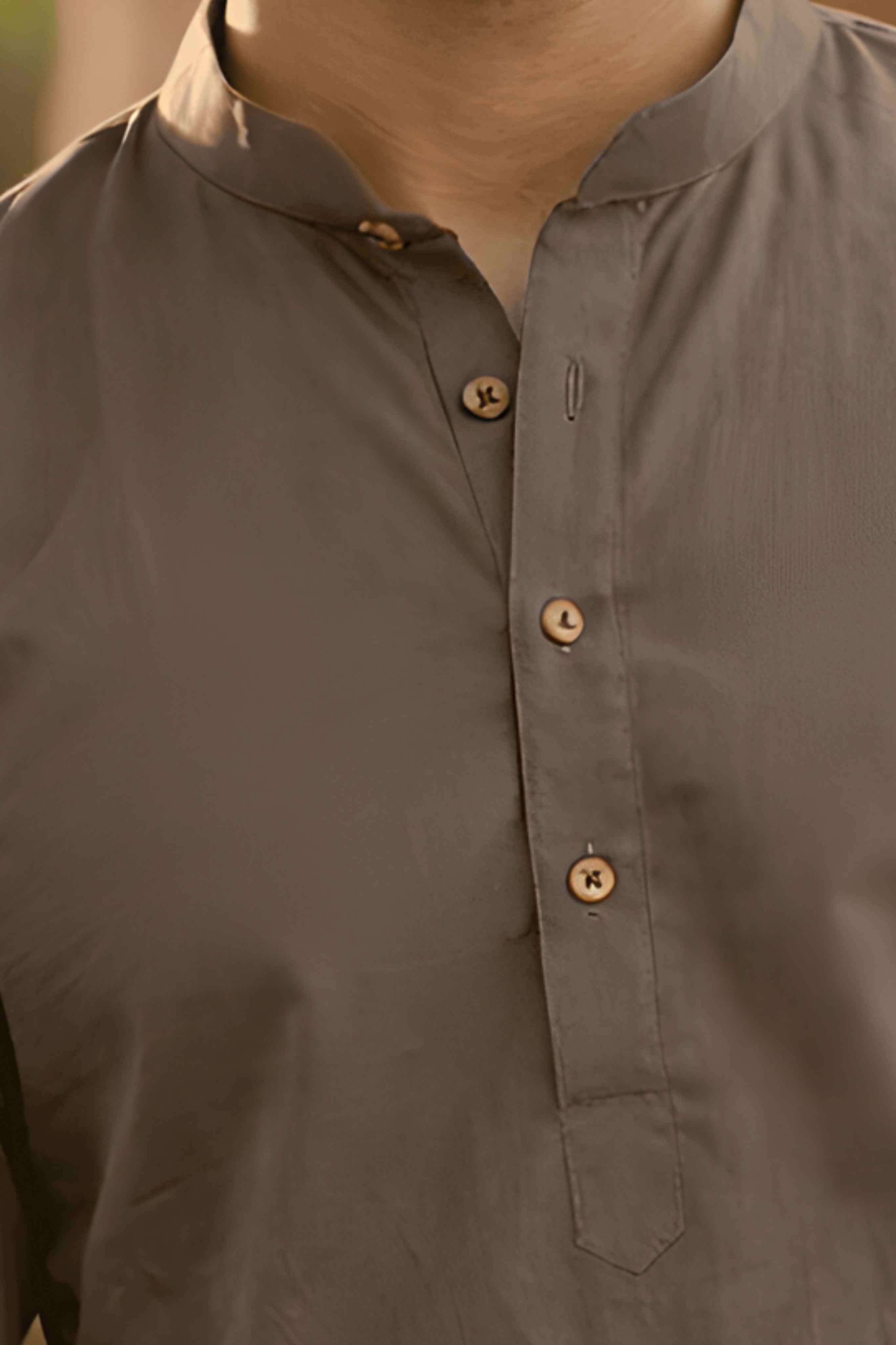 The Brown Cotton Short kurta With Buttoned Cuffs