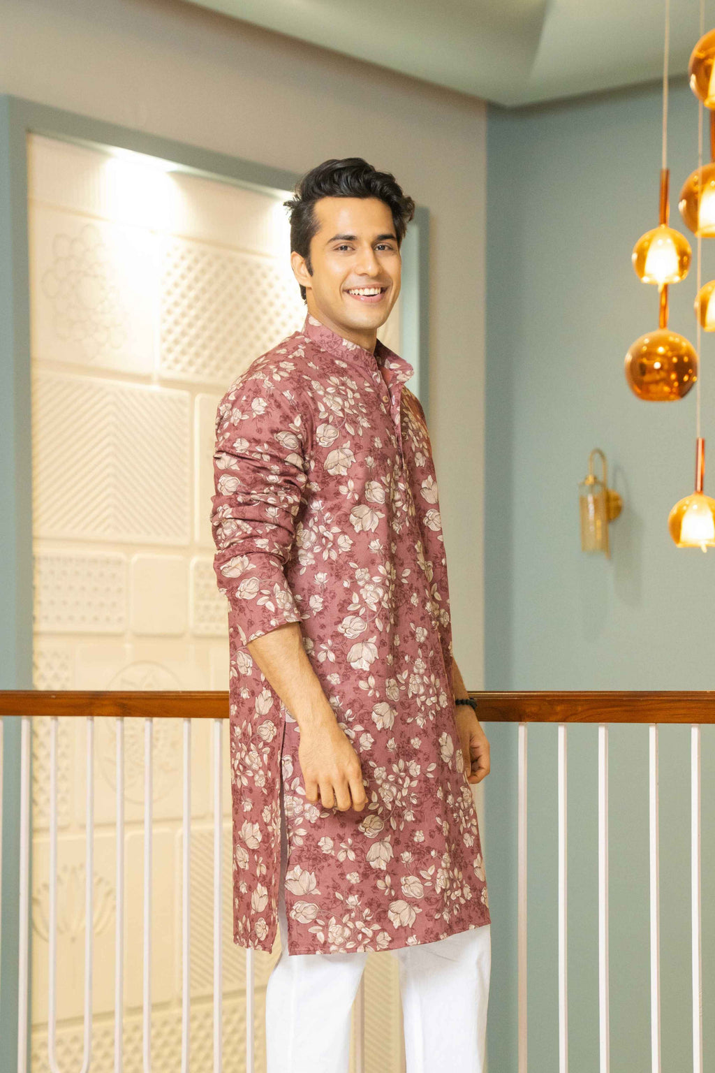 Maroon Blossom Floral Print Long Kurta