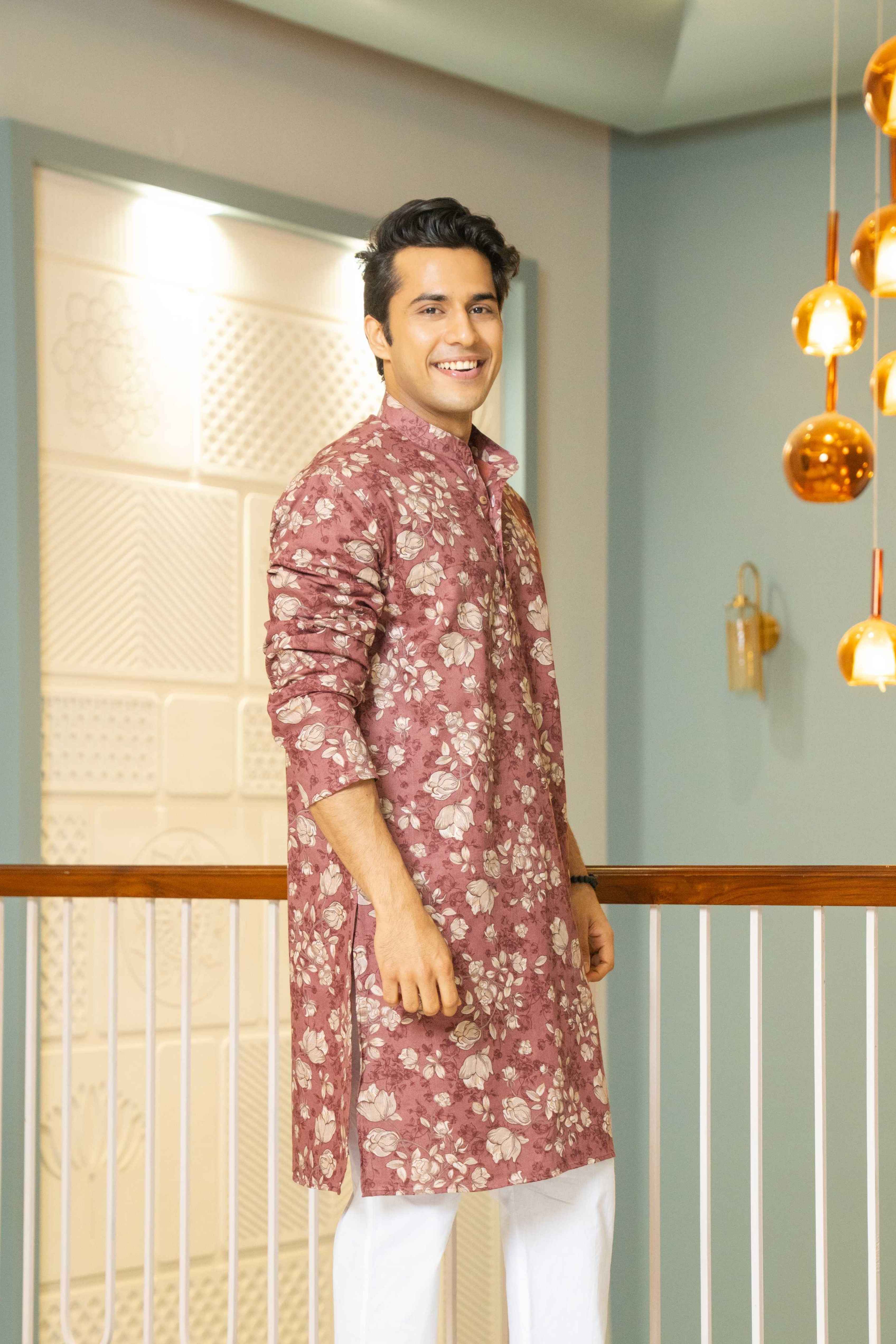 Maroon Blossom Floral Print Long Kurta
