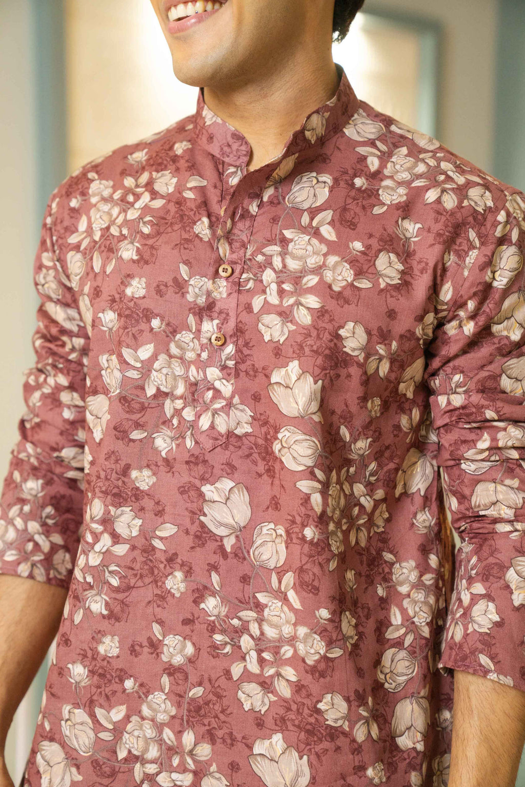 Maroon Blossom Floral Print Long Kurta