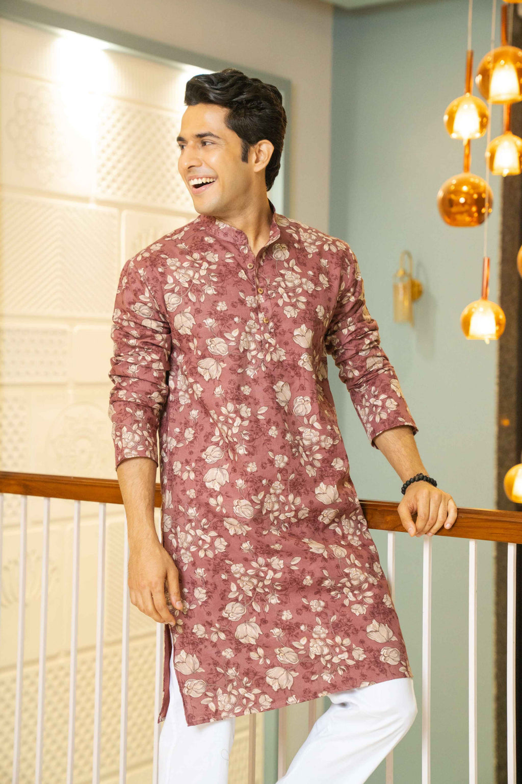Maroon Blossom Floral Print Long Kurta