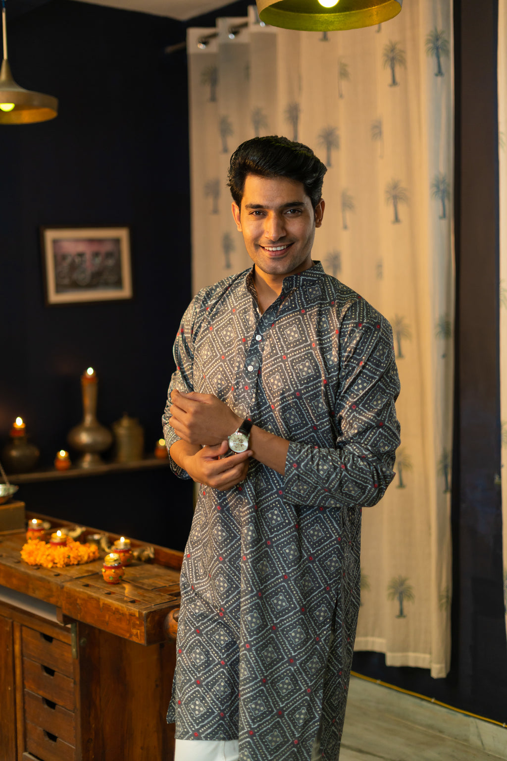 Grey color long kurta for men