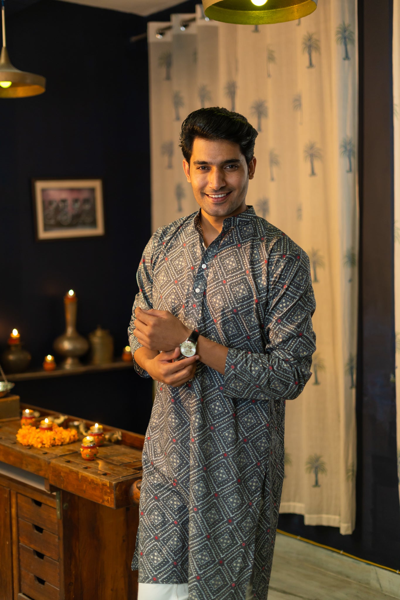 Grey color long kurta for men