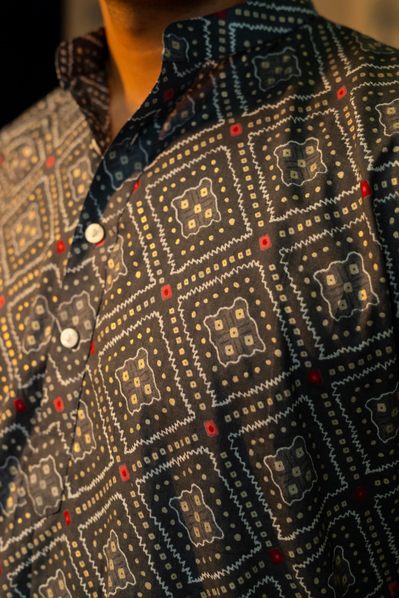 The Grey Traditional Geometric Foil Print Long Kurta