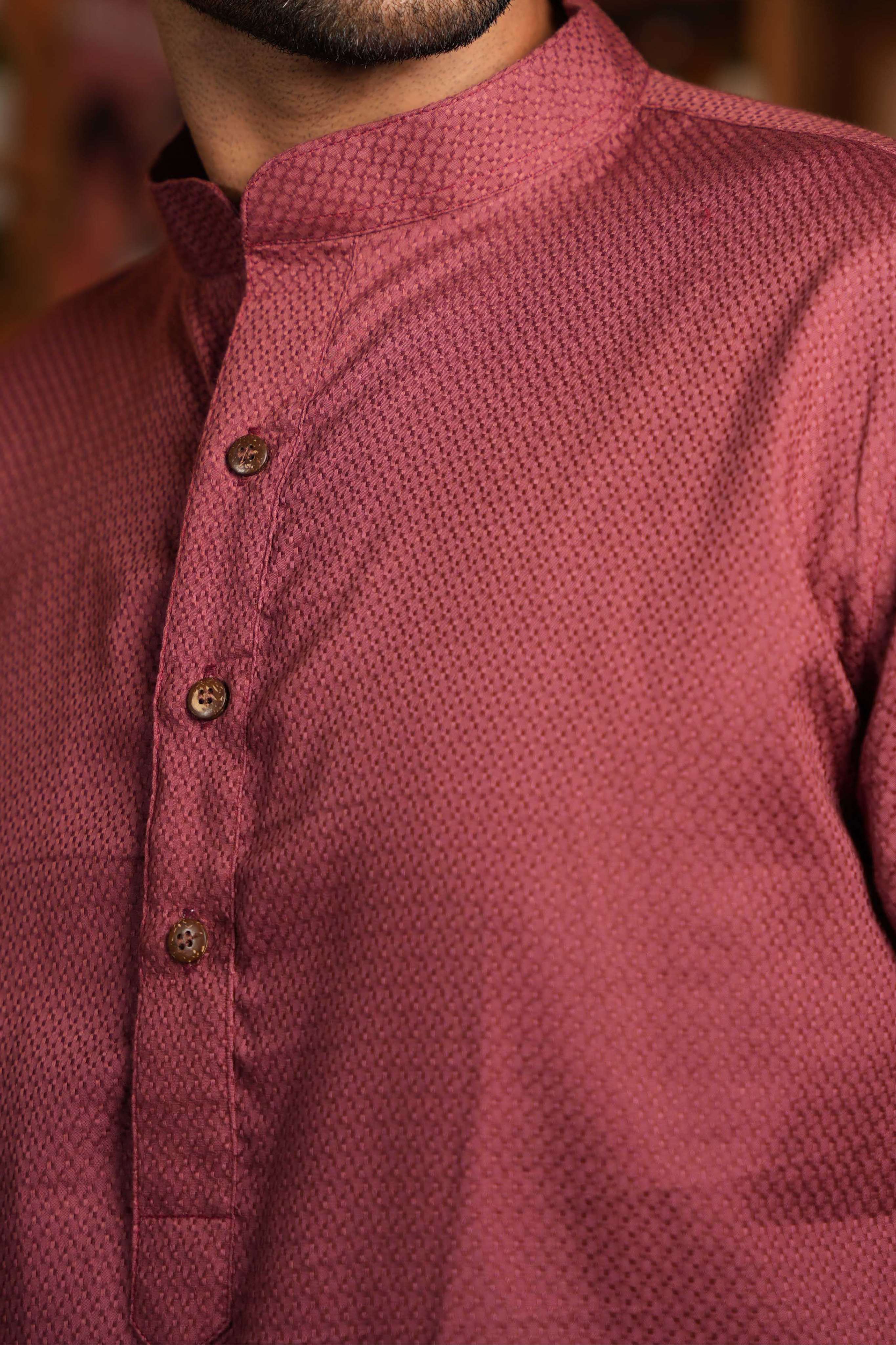 The Faded Maroon Jacquard Long Kurta