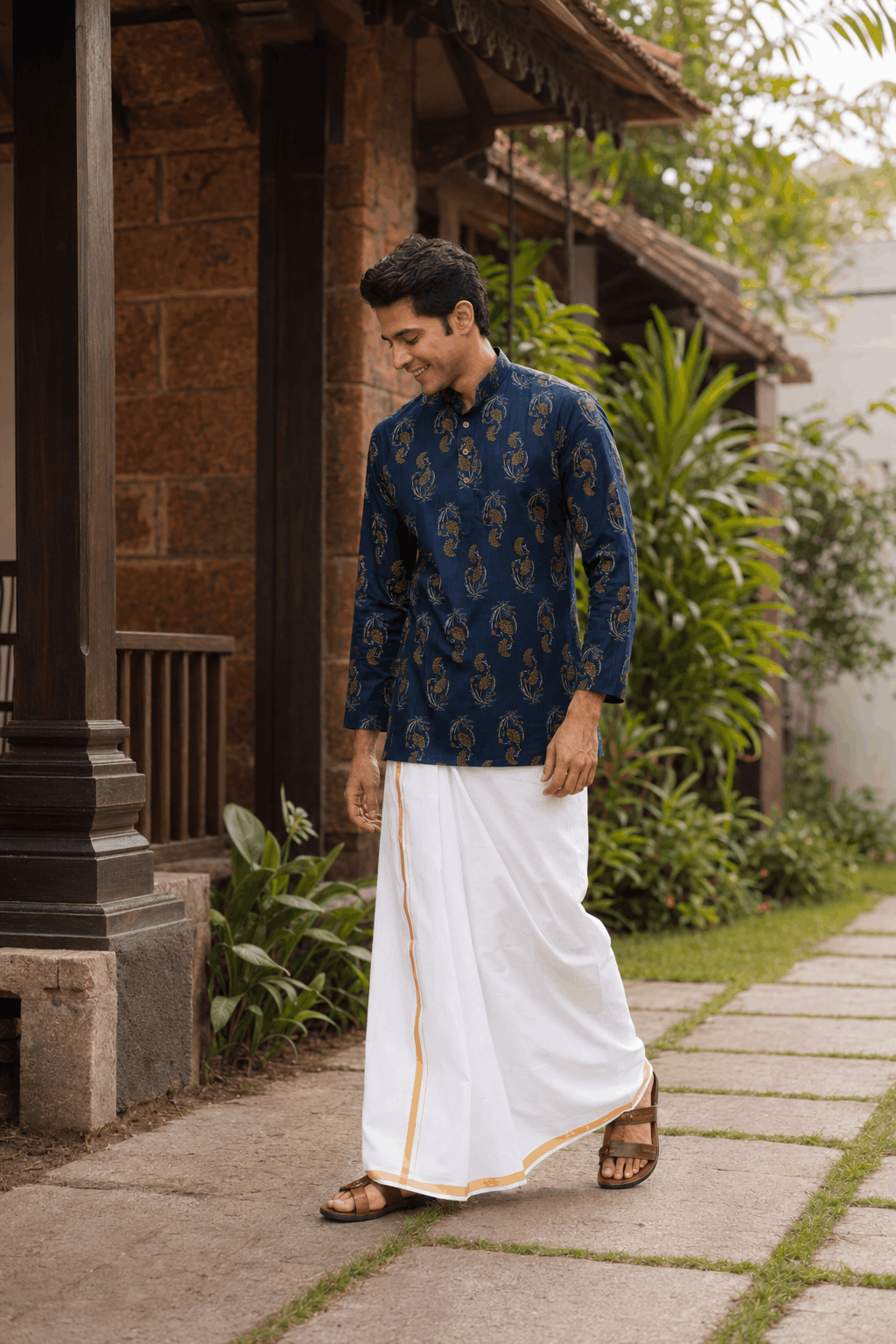 The Royal Blue Floral Garden Short Kurta