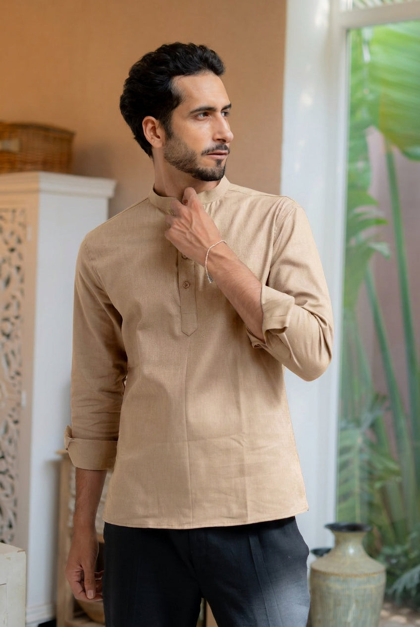 The Soft Sand Linen Look Short Kurta