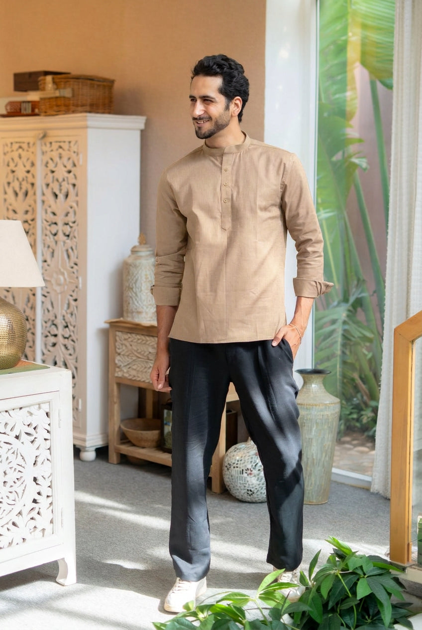 The Soft Sand Linen Look Short Kurta
