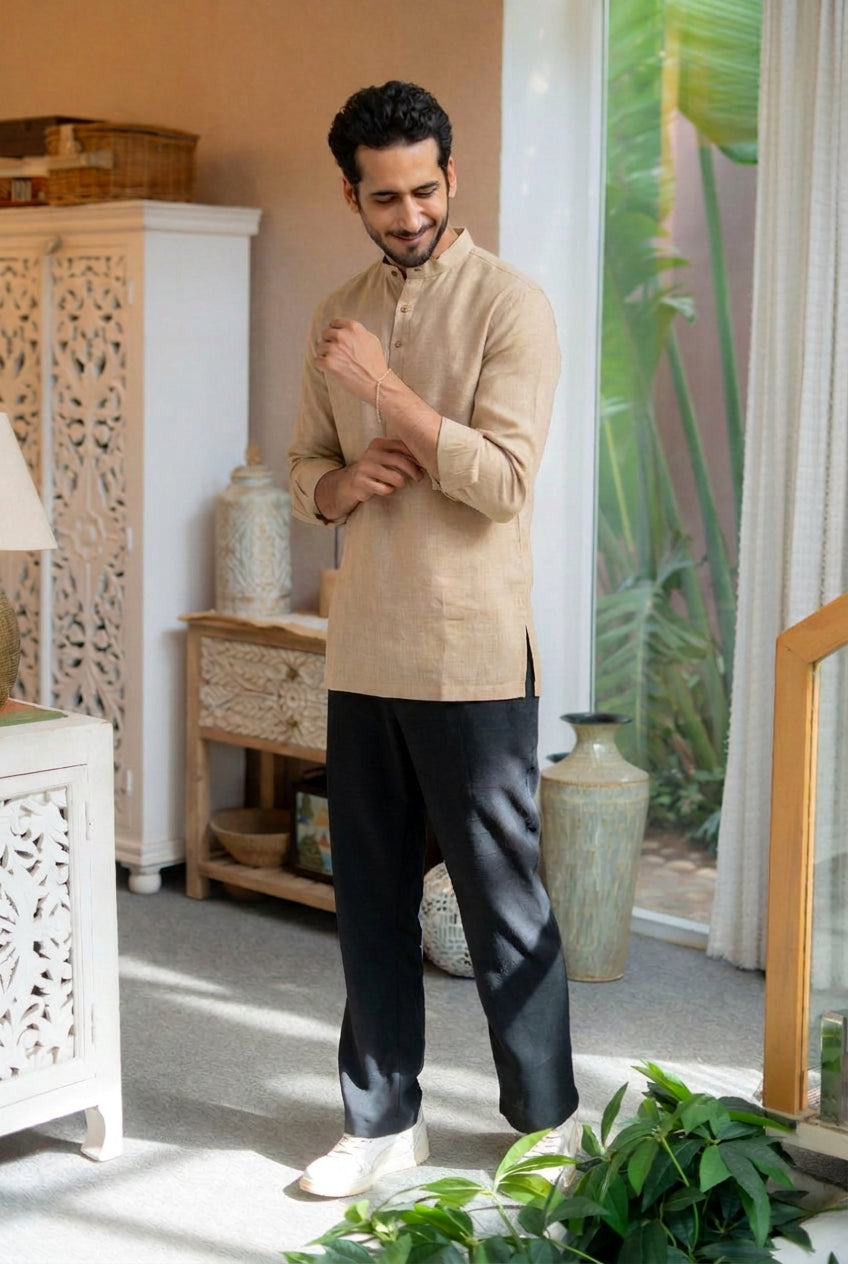 The Soft Sand Linen Look Short Kurta