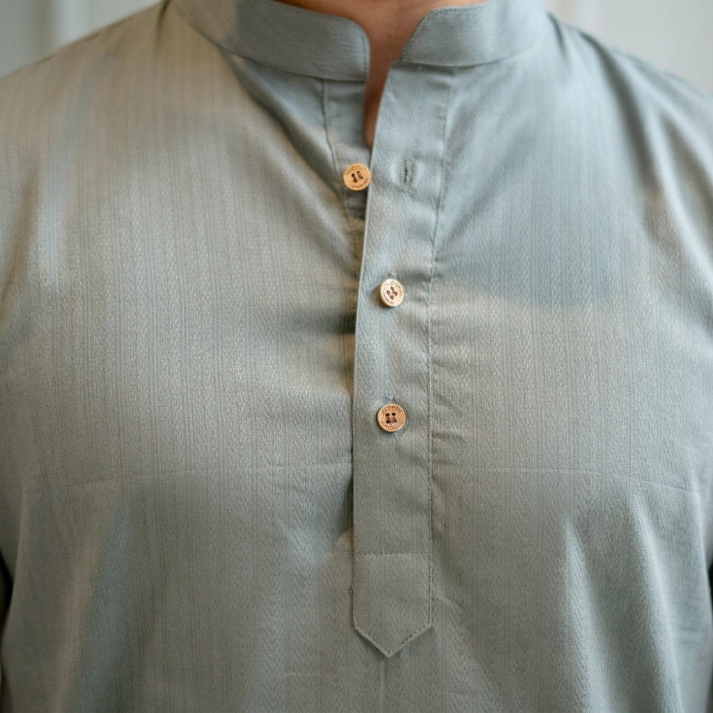 The Muted Grey Short Kurta with Striped Weave Texture