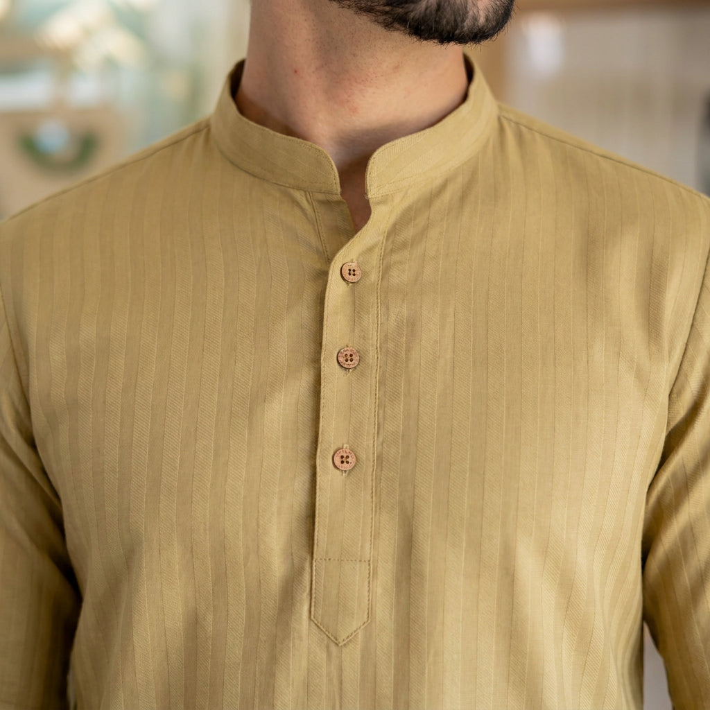 The Warm Sand Short Kurta with Self Stripe Work