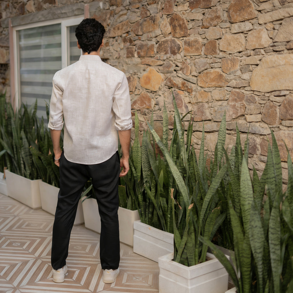 The Solid Beige Yarn Dyed Full Sleeves Shirt