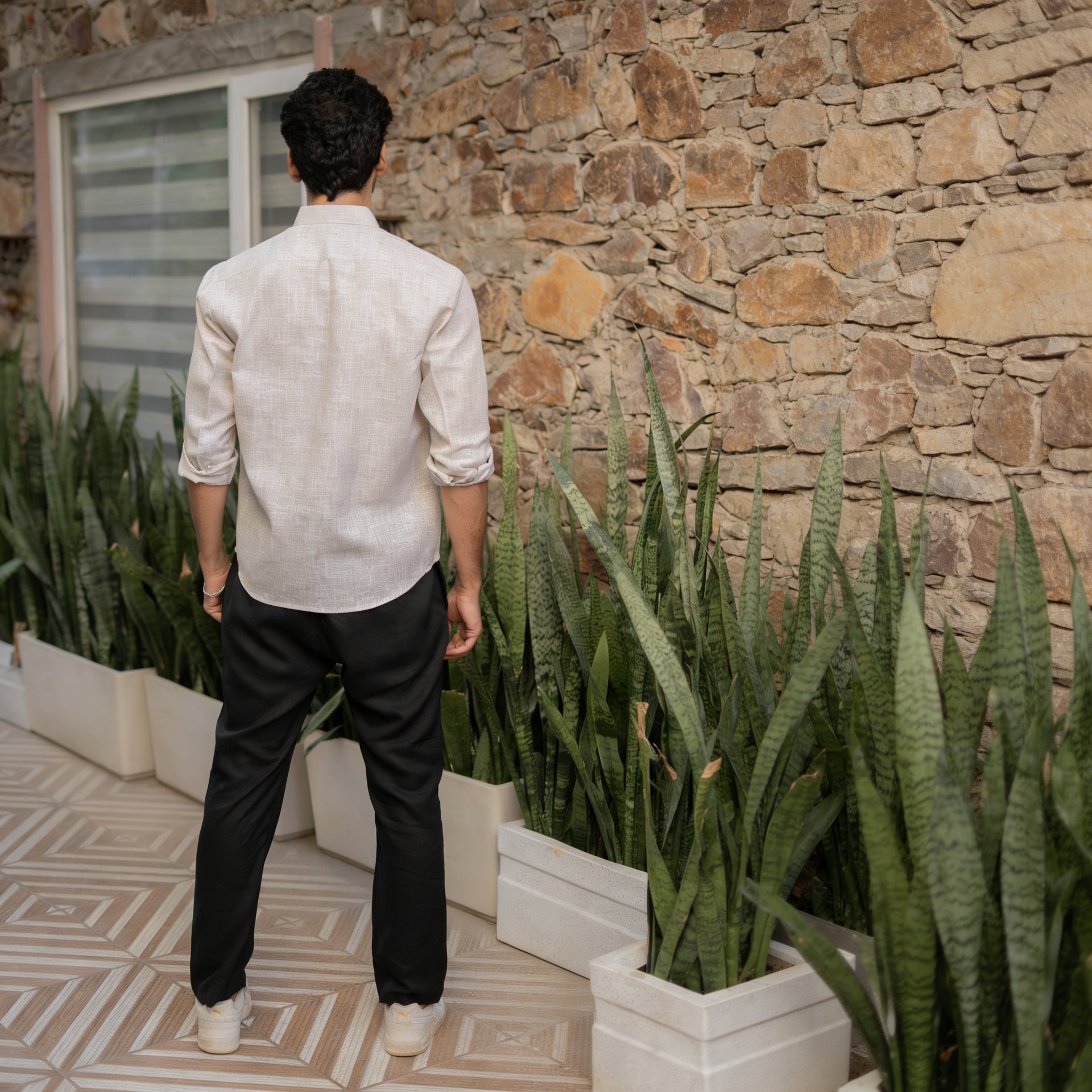 The Solid Beige Yarn Dyed Full Sleeves Shirt