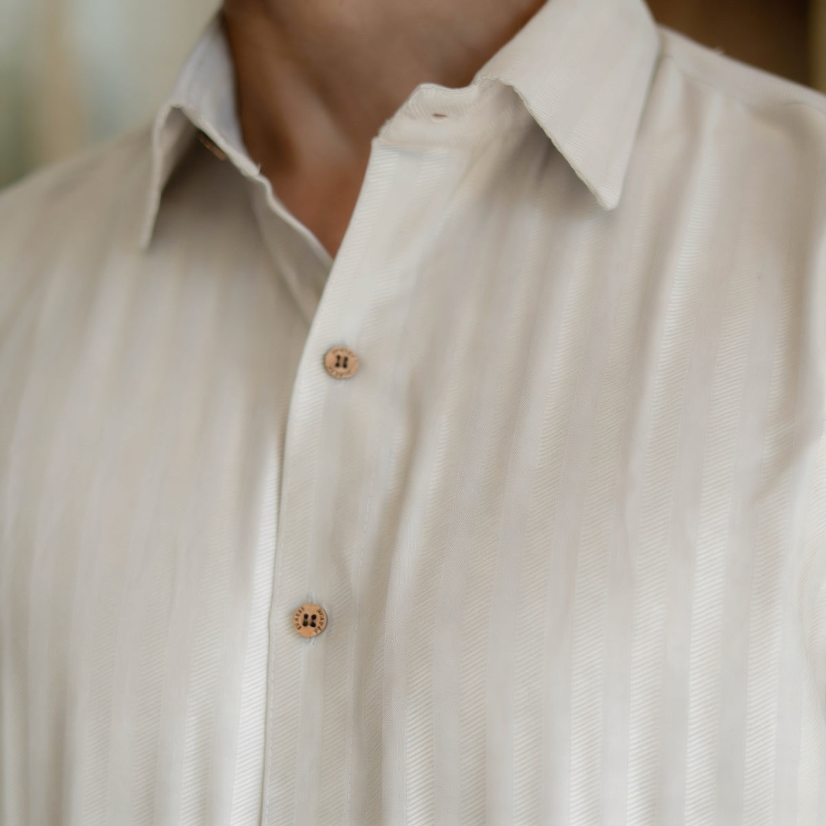 The Stone Grey Full Sleeves Shirt with with Self Stripe Work