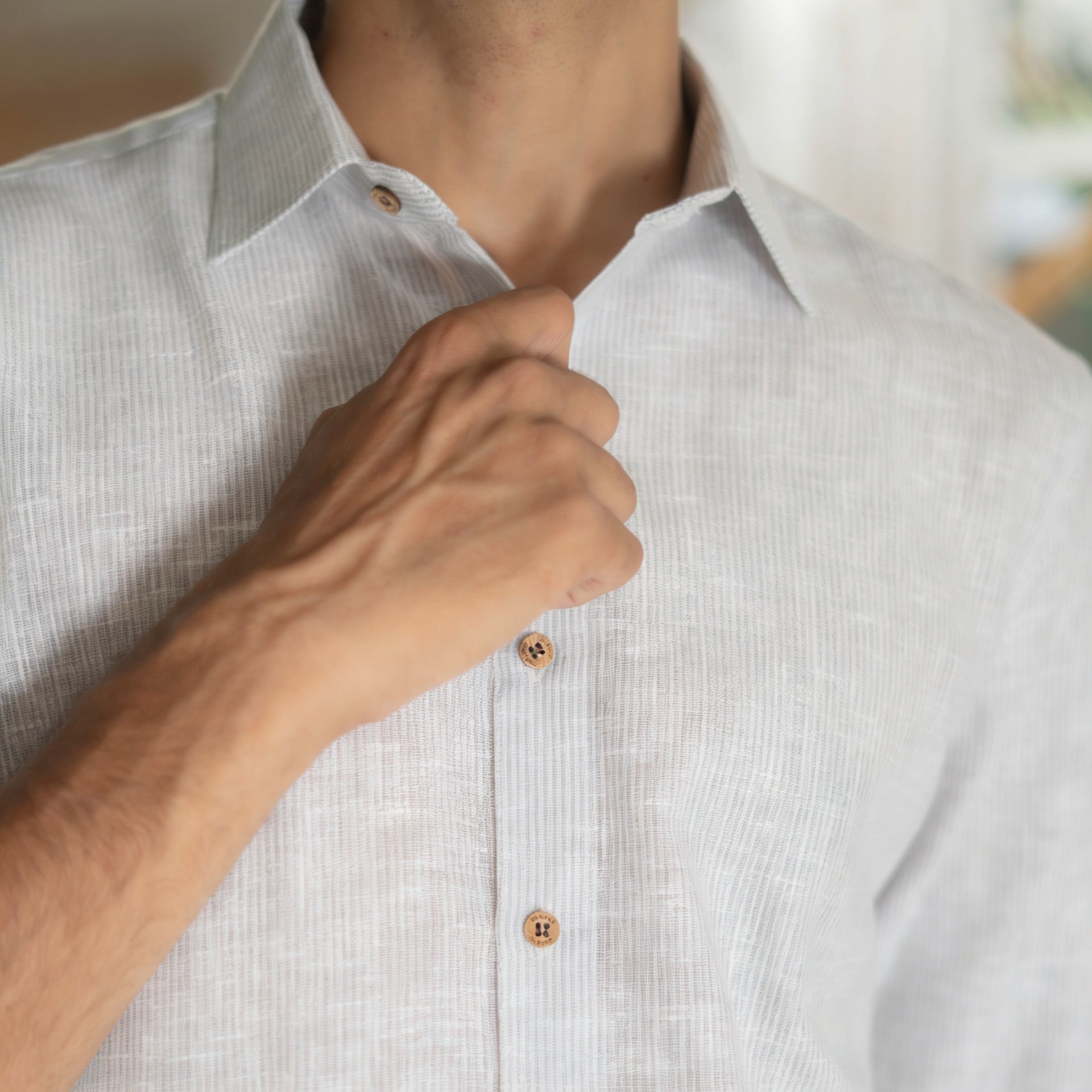 The Off White Yarn Dyed Full Sleeves Shirt with Blue Weave Design