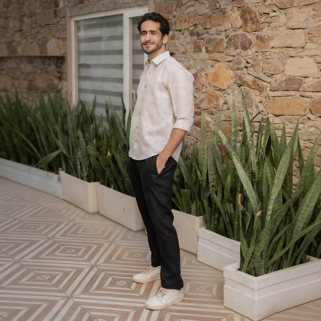 The Solid Beige Yarn Dyed Full Sleeves Shirt