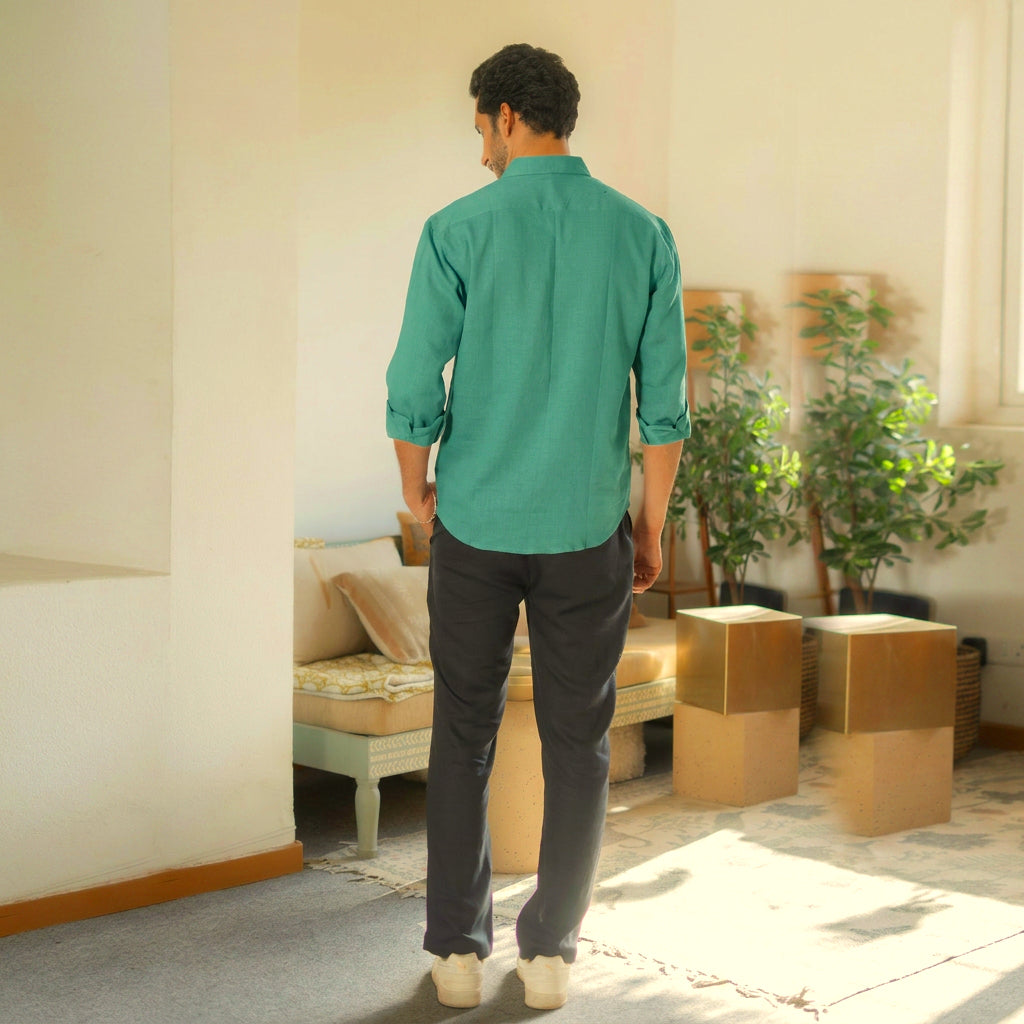 The Pine Green Everyday Linen Full Sleeves Shirt