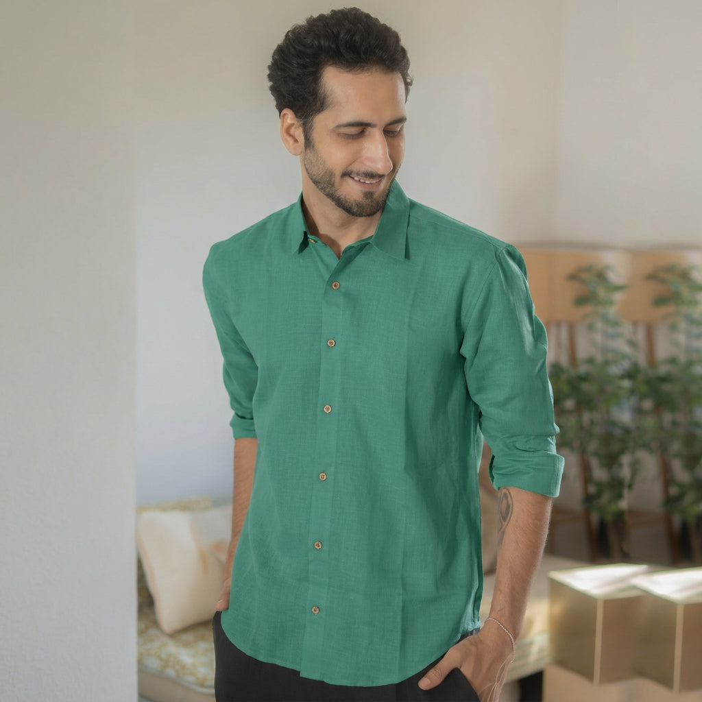 The Pine Green Everyday Linen Full Sleeves Shirt