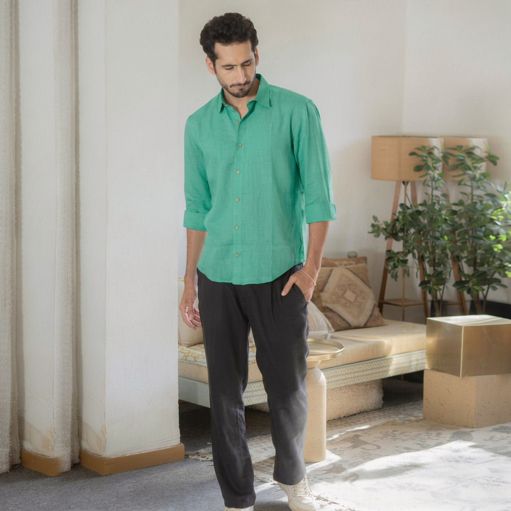 The Pine Green Everyday Linen Full Sleeves Shirt