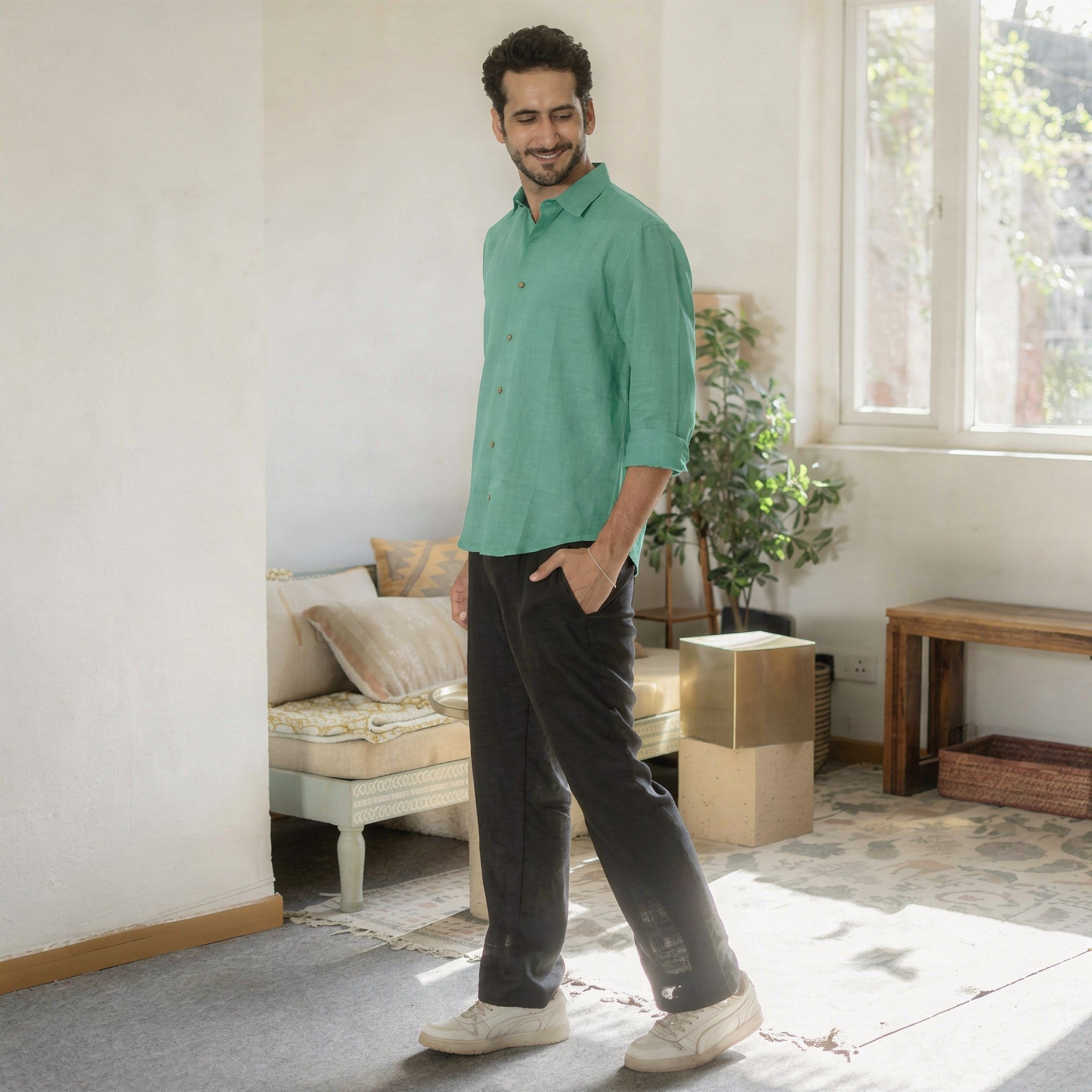The Pine Green Everyday Linen Full Sleeves Shirt