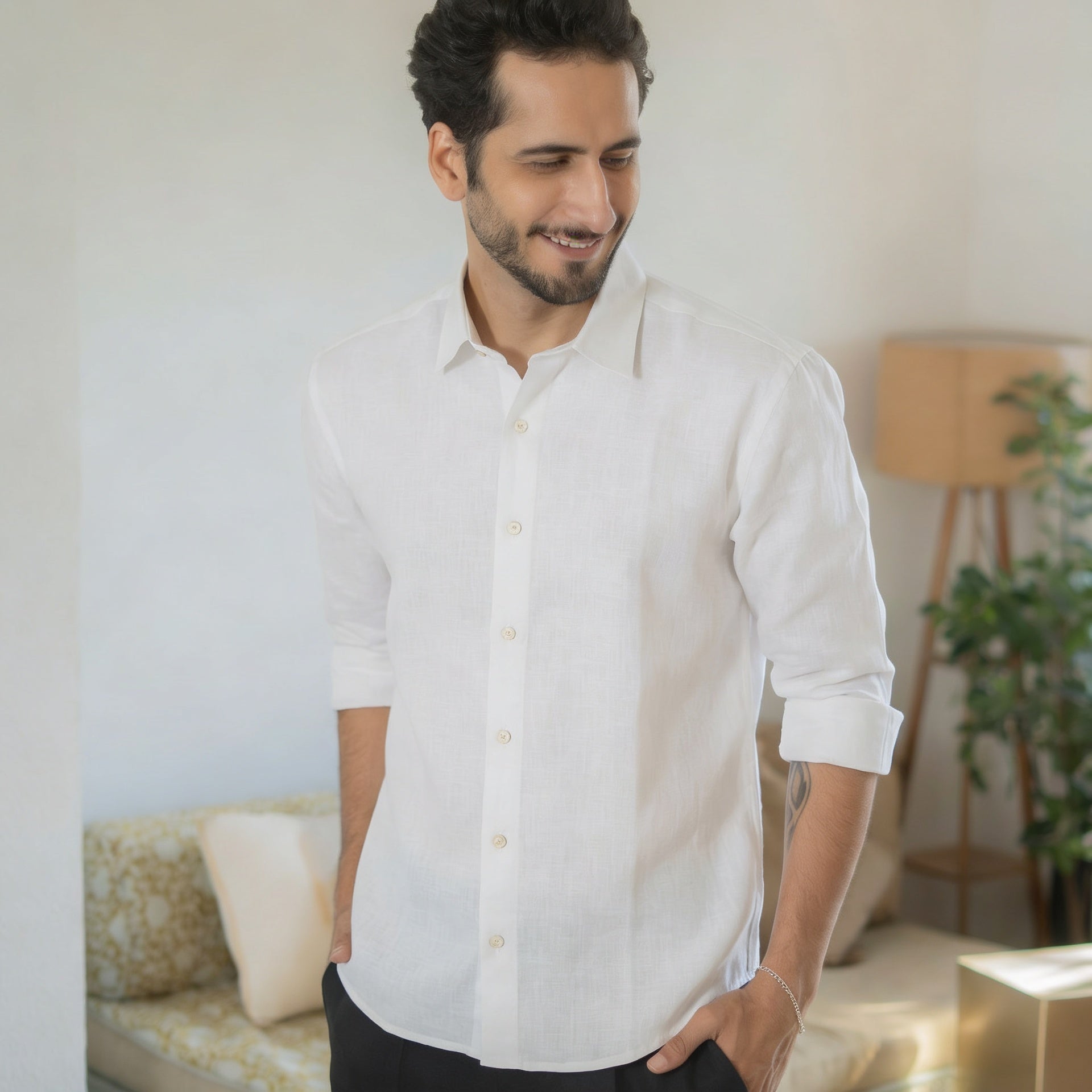The White Everyday Linen Full Sleeves Shirt